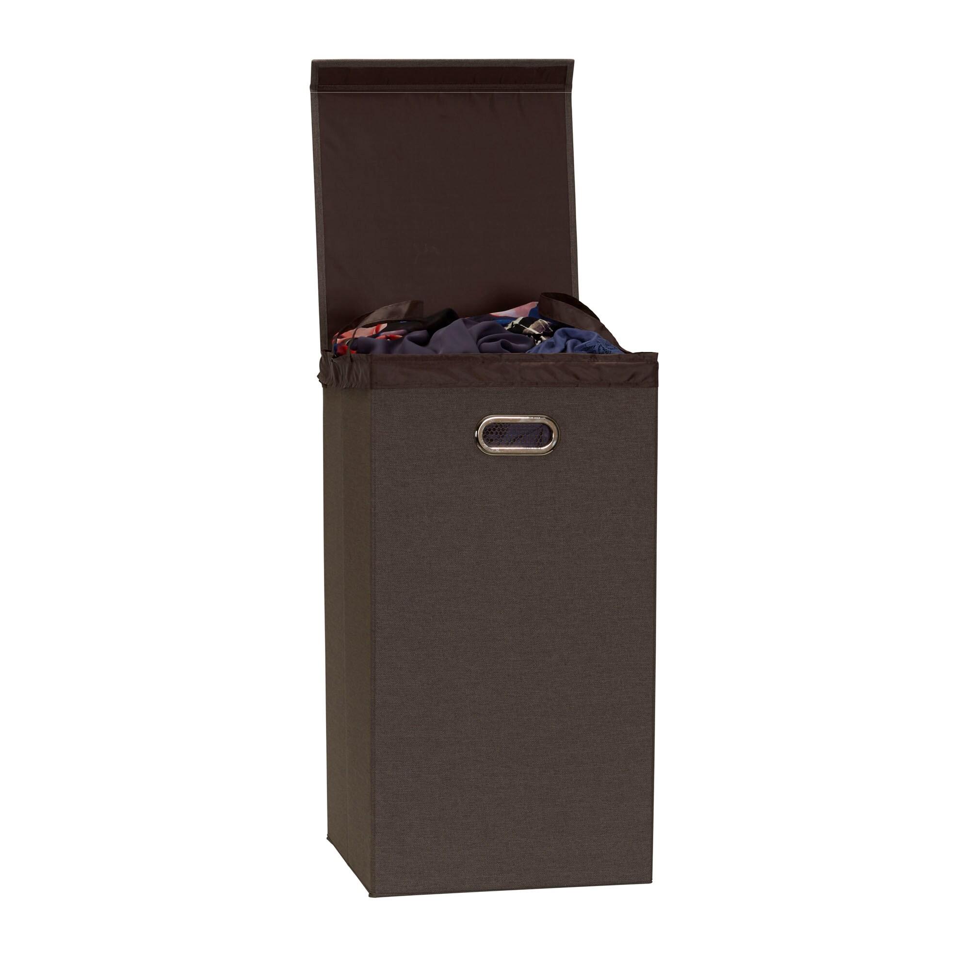 Household Essentials Collapsible Laundry Hamper Gray/Brown: Slim Clothes Hamper with Lid, Removable Liner, Magnetic Closure