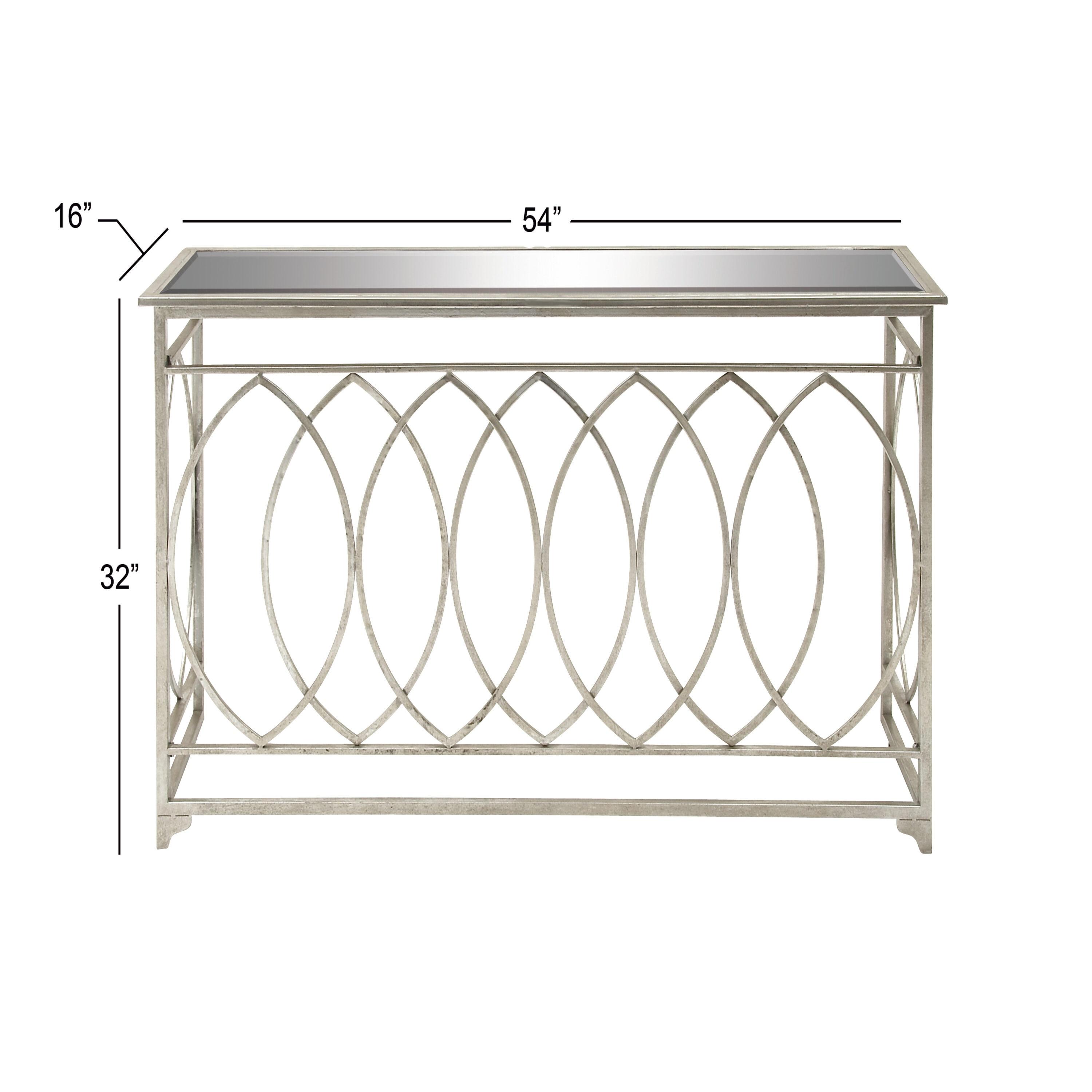 Metal Geometric Living Room Console Table with Mirrored Glass Top