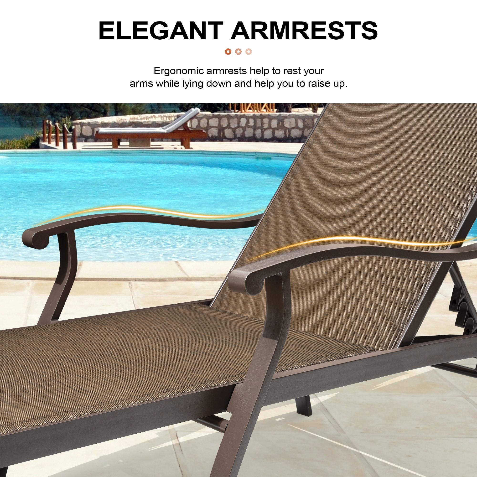 Outdoor Aluminum Adjustable Chaise Lounge Chair with Arms - Brown - Crestlive Products: Patio Furniture, Weather-Resistant