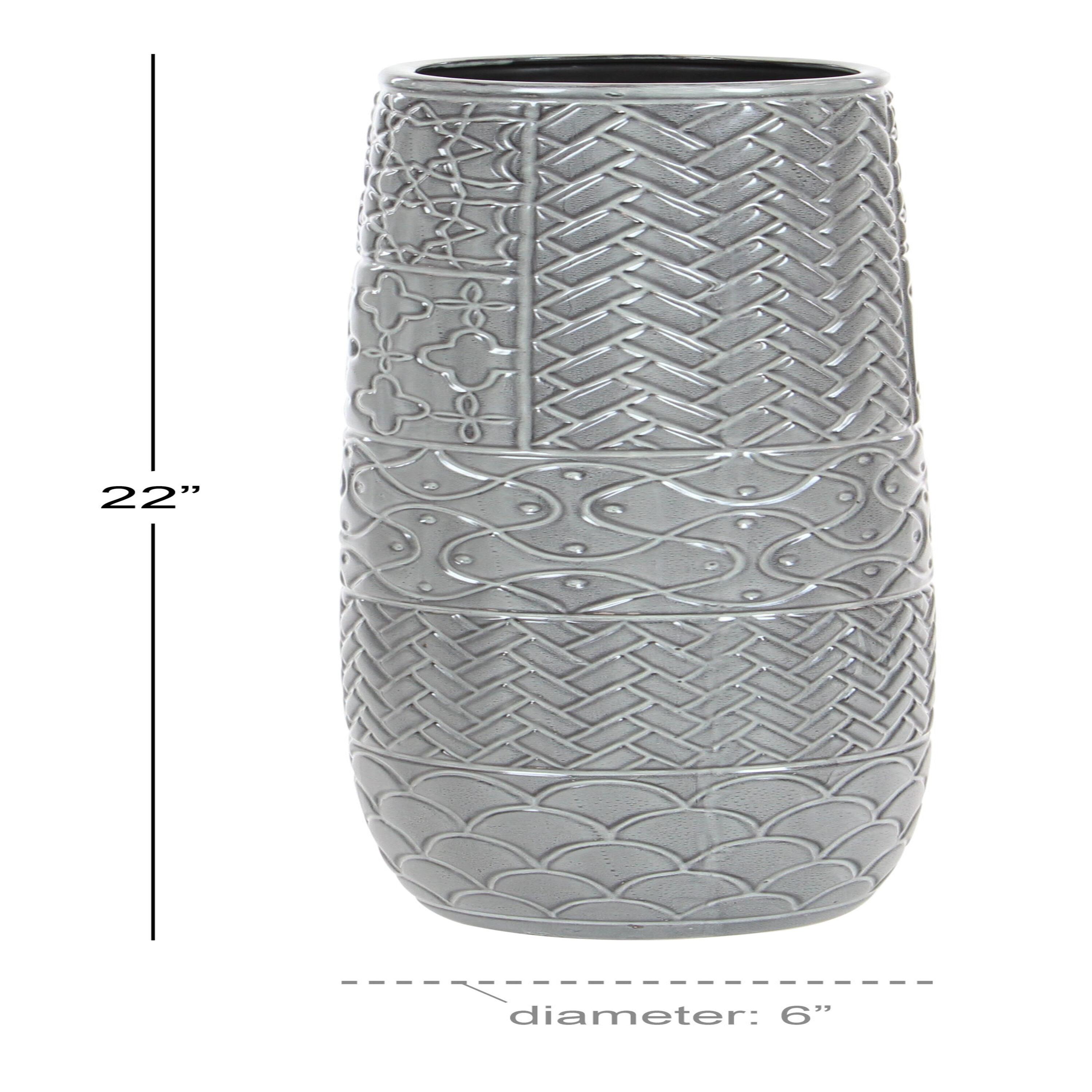 Ceramic Slim Engraved Patterned Decorative Gray Vase