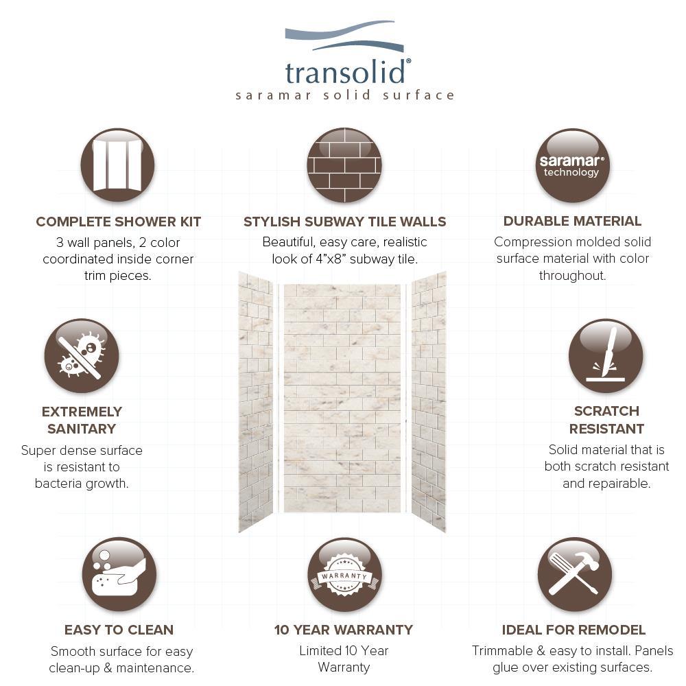 Transolid SaraMar 36'' W 36'' D 72'' H Glue Up Solid Surface Wall