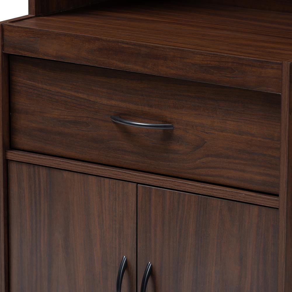 Baxton Studio Laurana Walnut Finished Kitchen Cabinet and Hutch Brown: Traditional Style, 4-Door Pantry Storage, 1 Drawer