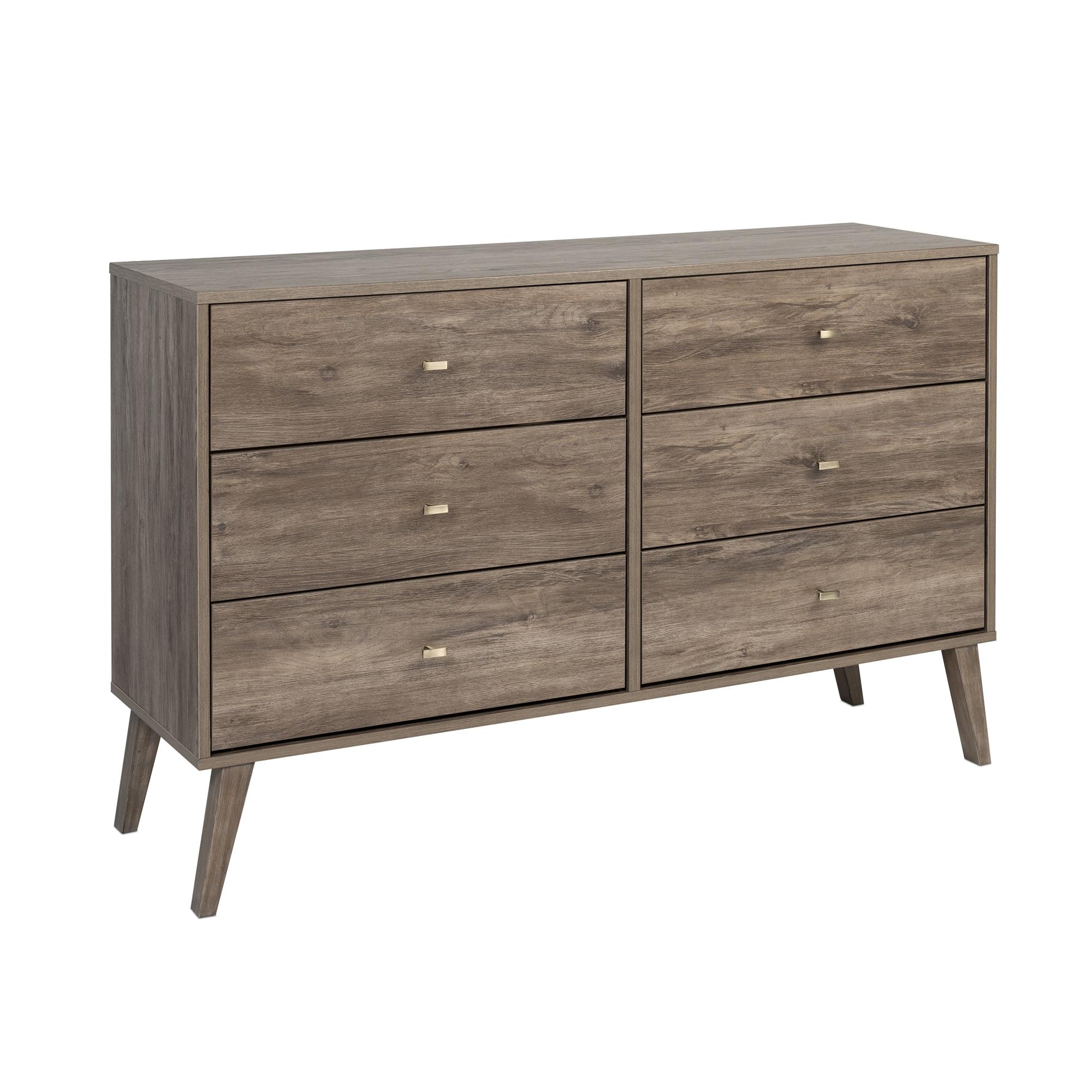 Mid-Century Modern 6 Drawer Dresser Drifted Gray - Prepac: Sleek Storage, Tapered Legs