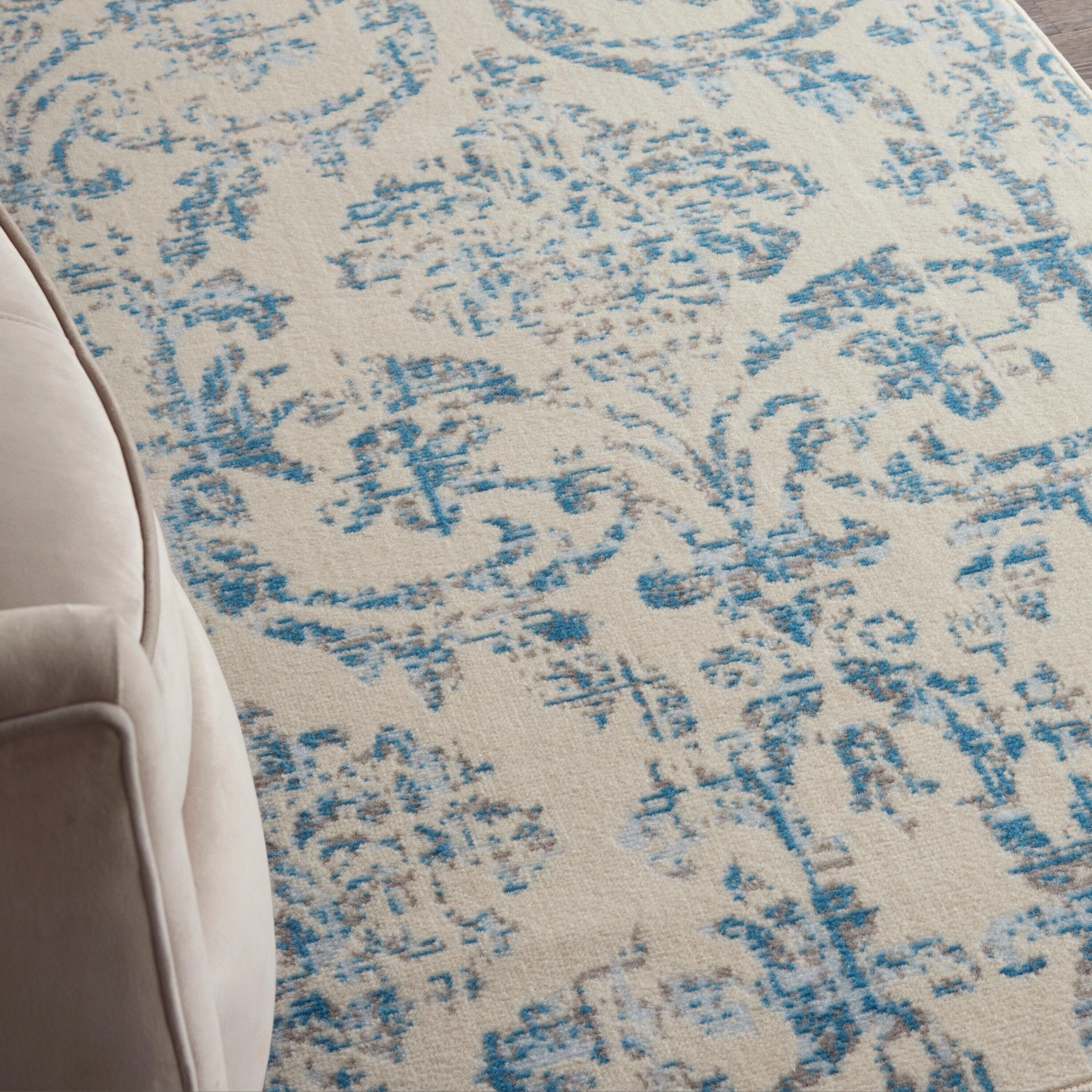Jubilant JUB09 Area Rug Farmhouse Vintage Damask By Nourison Ivory Blue 3' x 5'