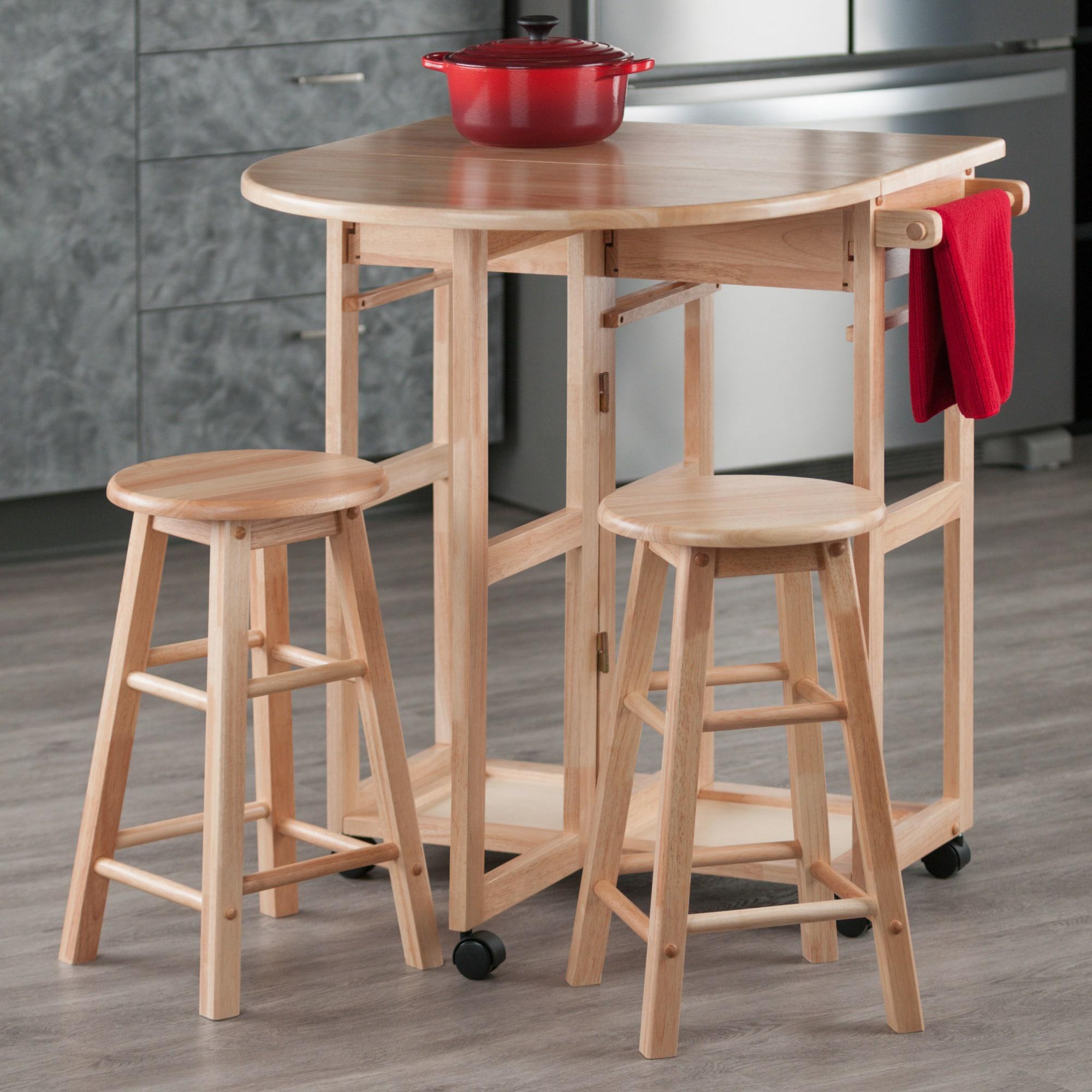 Winsome 3pc Burnett Space Saver Set Beech: Compact Folding Table with 2 Stools, Wood Frame