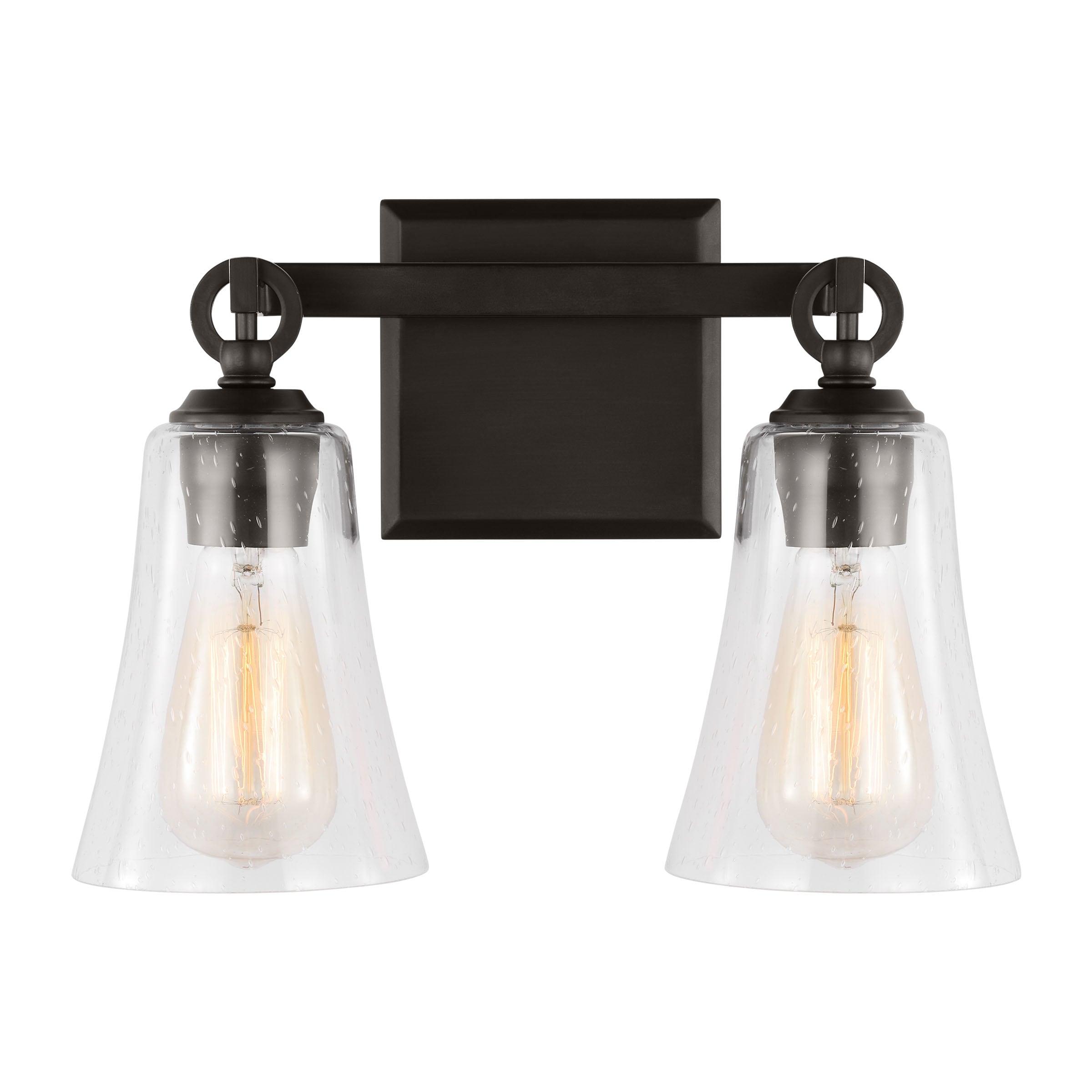 Aged Iron Two-Light Vanity with Clear Seeded Glass Shades