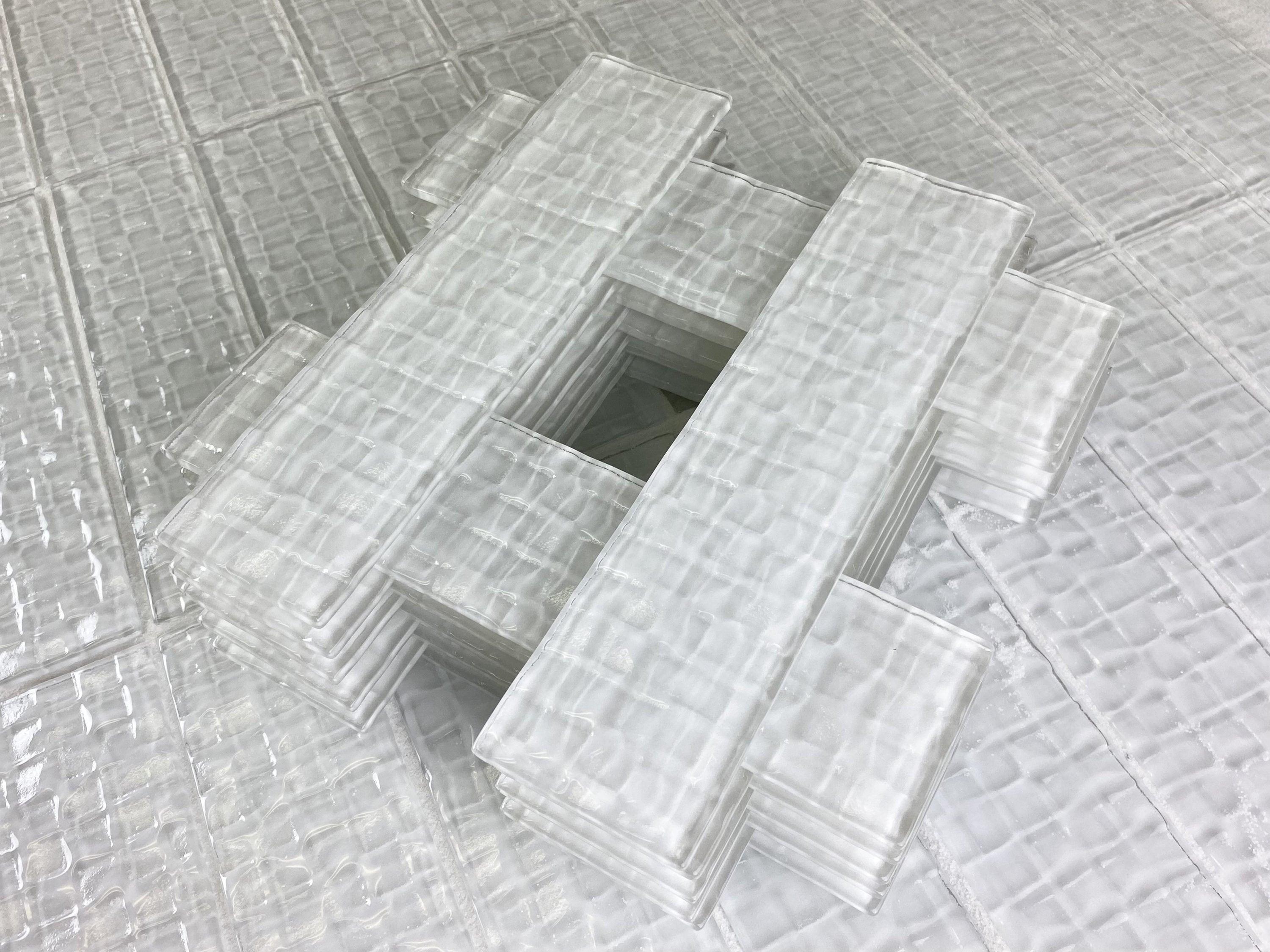 Abolos Metro Cubes 2 in. x 8 in. Textured Glass Straight Edge Subway Decorative Kitchen & Bathroom Wall Tile