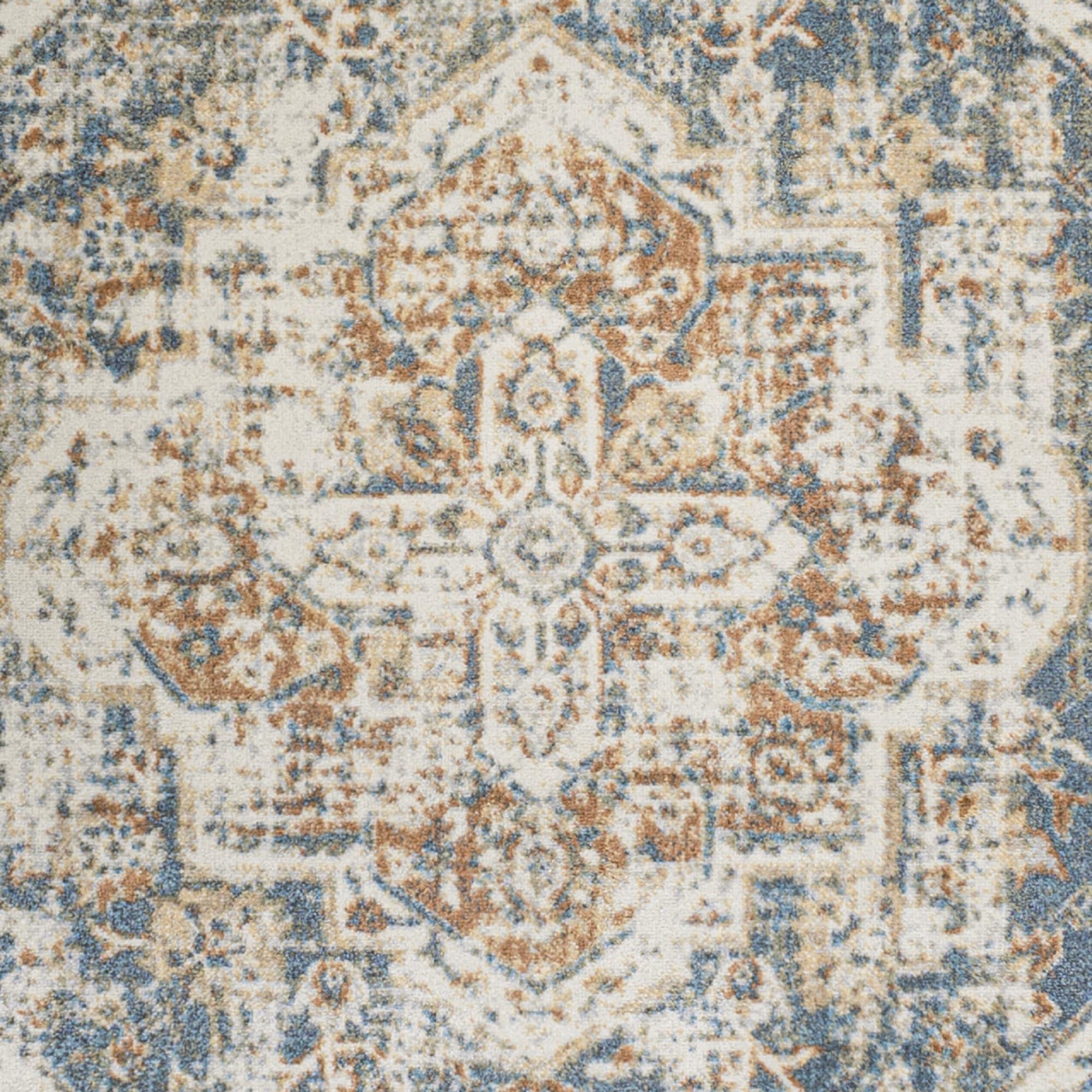 JONATHAN Y Keesha Bold Distressed Medallion Low-Pile Machine-Washable Blue/Cream 5 ft. x 8 ft. Area Rug