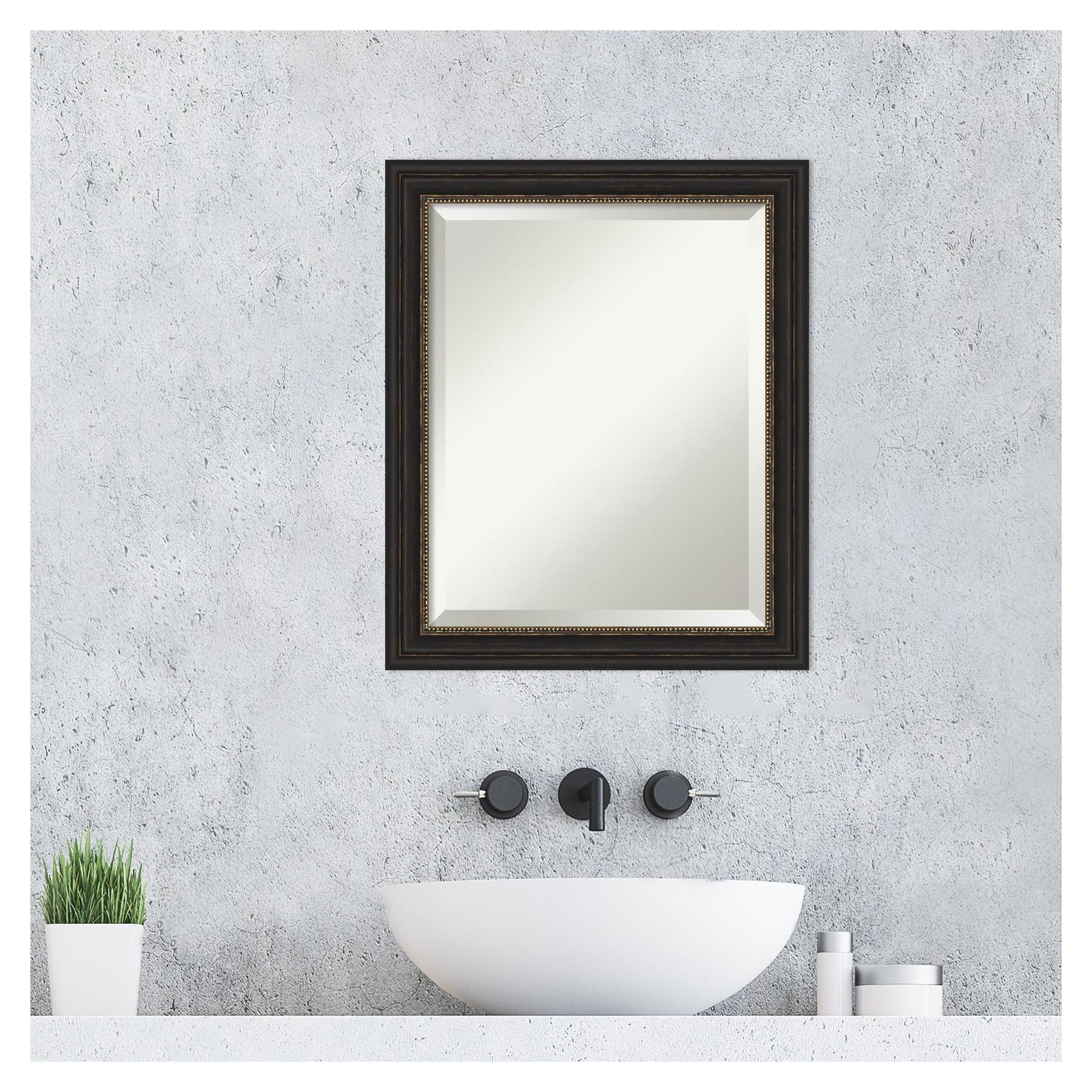 Amanti Art Beveled Bathroom Wall Mirror - Accent Bronze Narrow Frame Outer Size: 20 x 24 in