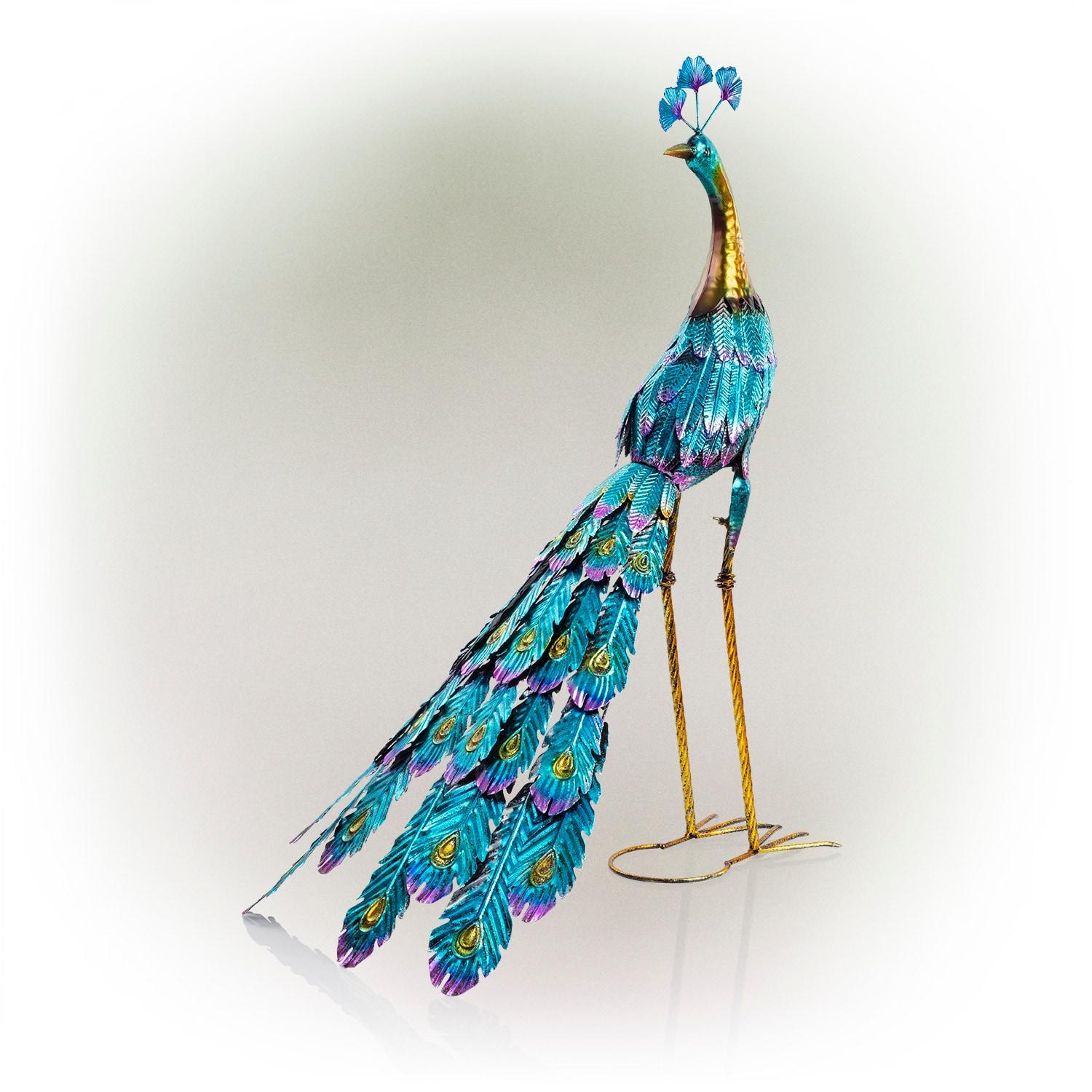 Graceful Metal Peacock Garden Statue - Alpine Corporation