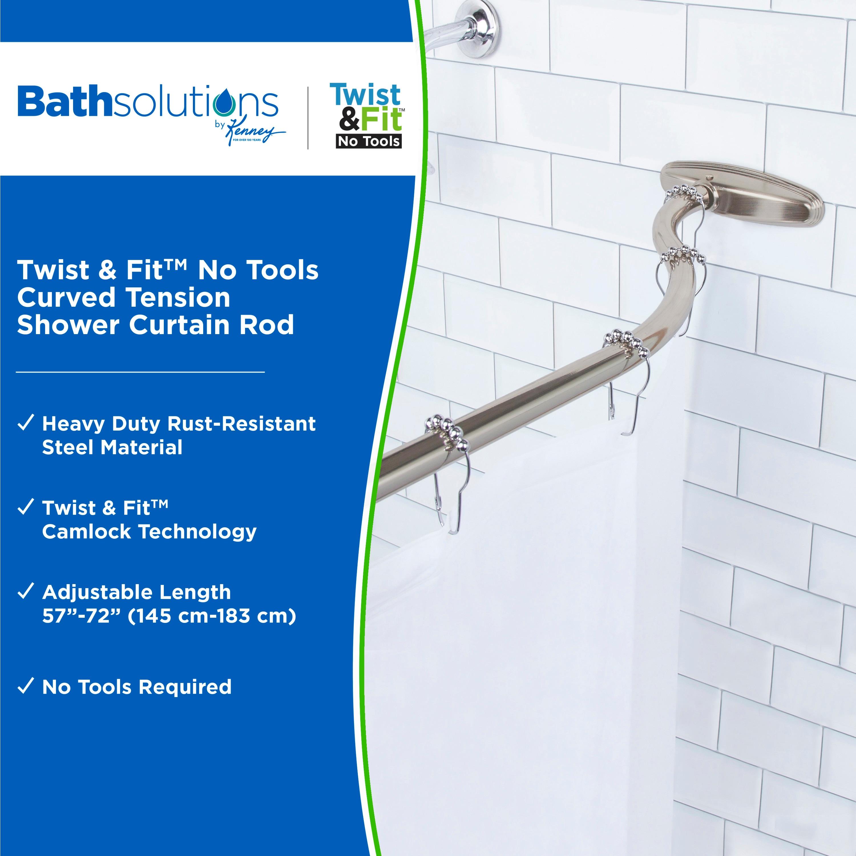 Kenney® Twist & Fit™ No Tools Curved Rust-Resistant Painted Steel Tension Shower Curtain Rod, 57-72", Brushed Nickel
