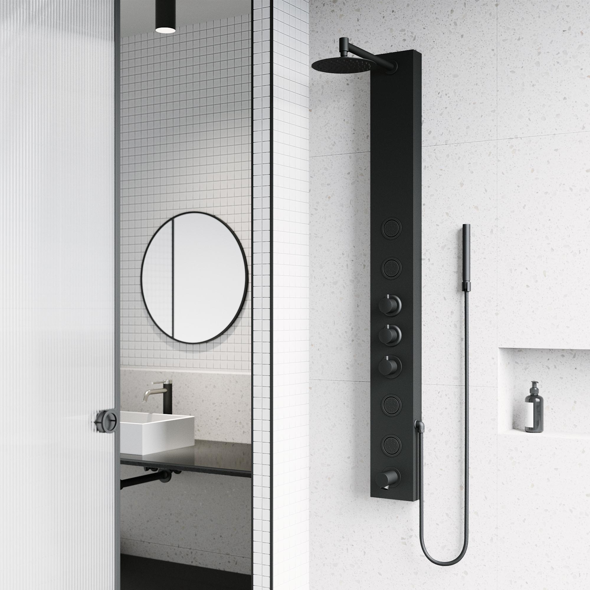 Bowery 59" H X 6" W 4-Jet Shower System &Tub Filler with Hand Shower Wand and Adjustable Shower Head