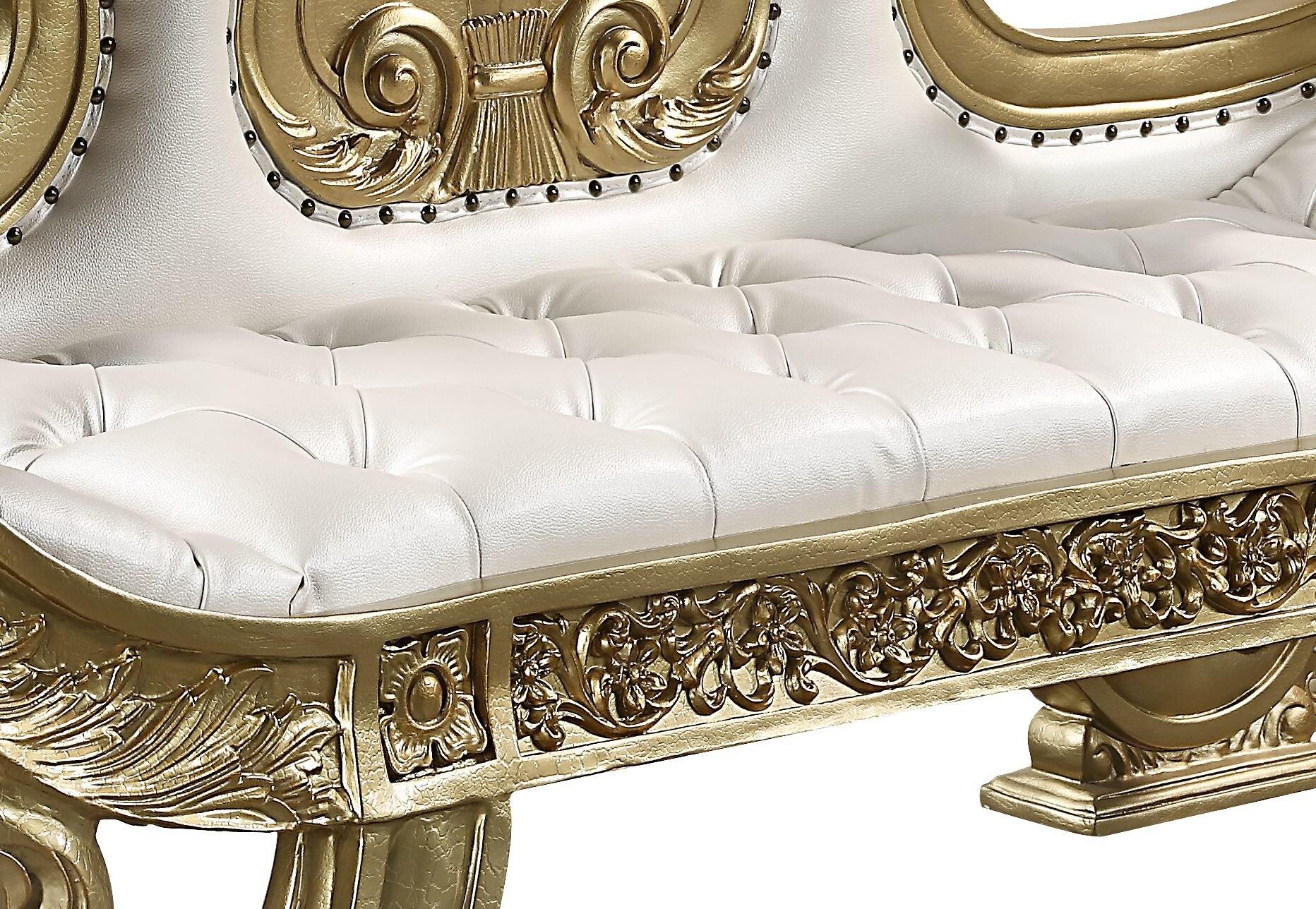 71" Bernadette Ottoman and Bench White Synthetic Leather Fabric and Gold Finish - Acme Furniture: Rectangle, No Assembly, Metal Legs