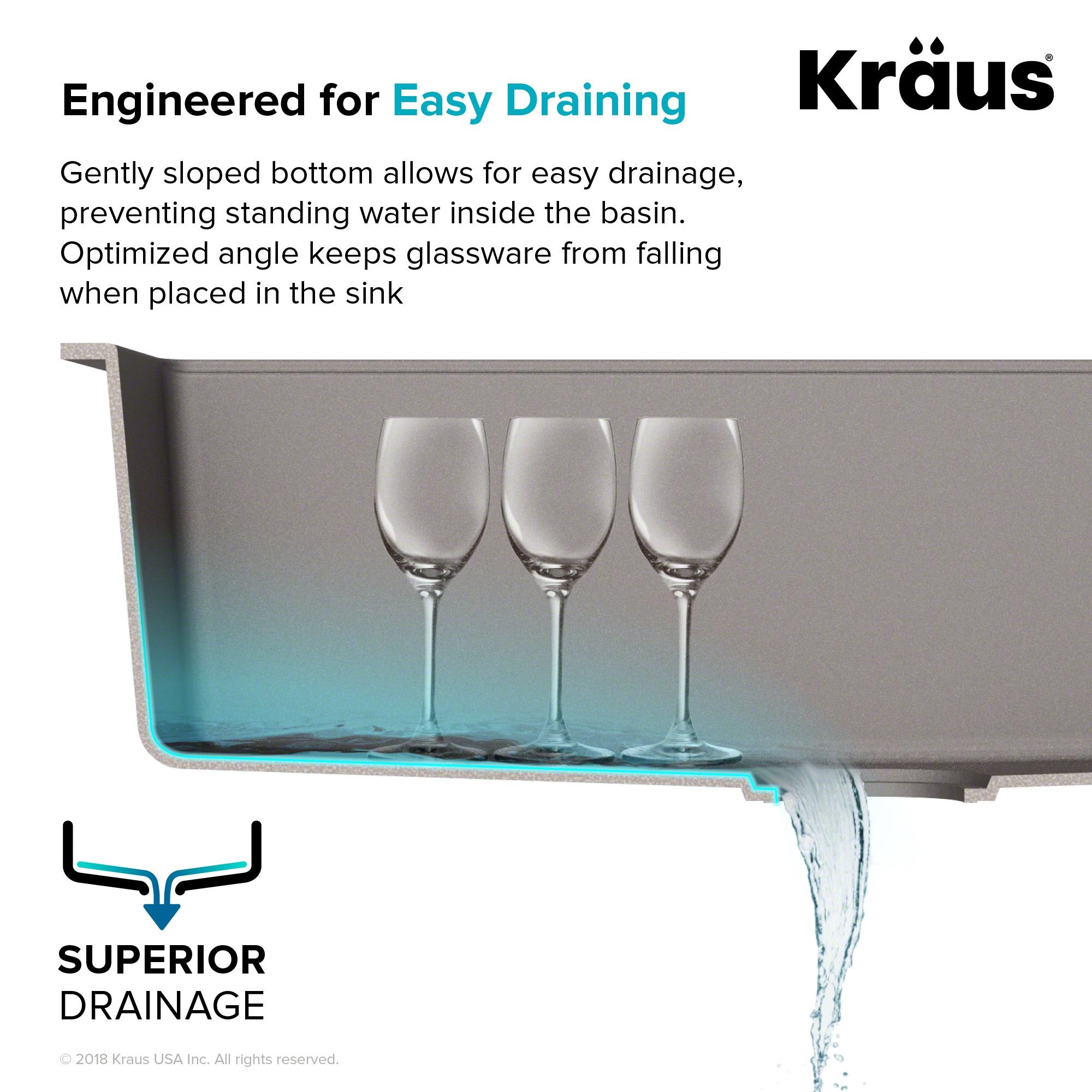 Kraus Quarza 25 Dual Mount Single Bowl Granite Kitchen Sink and Strainer in Grey