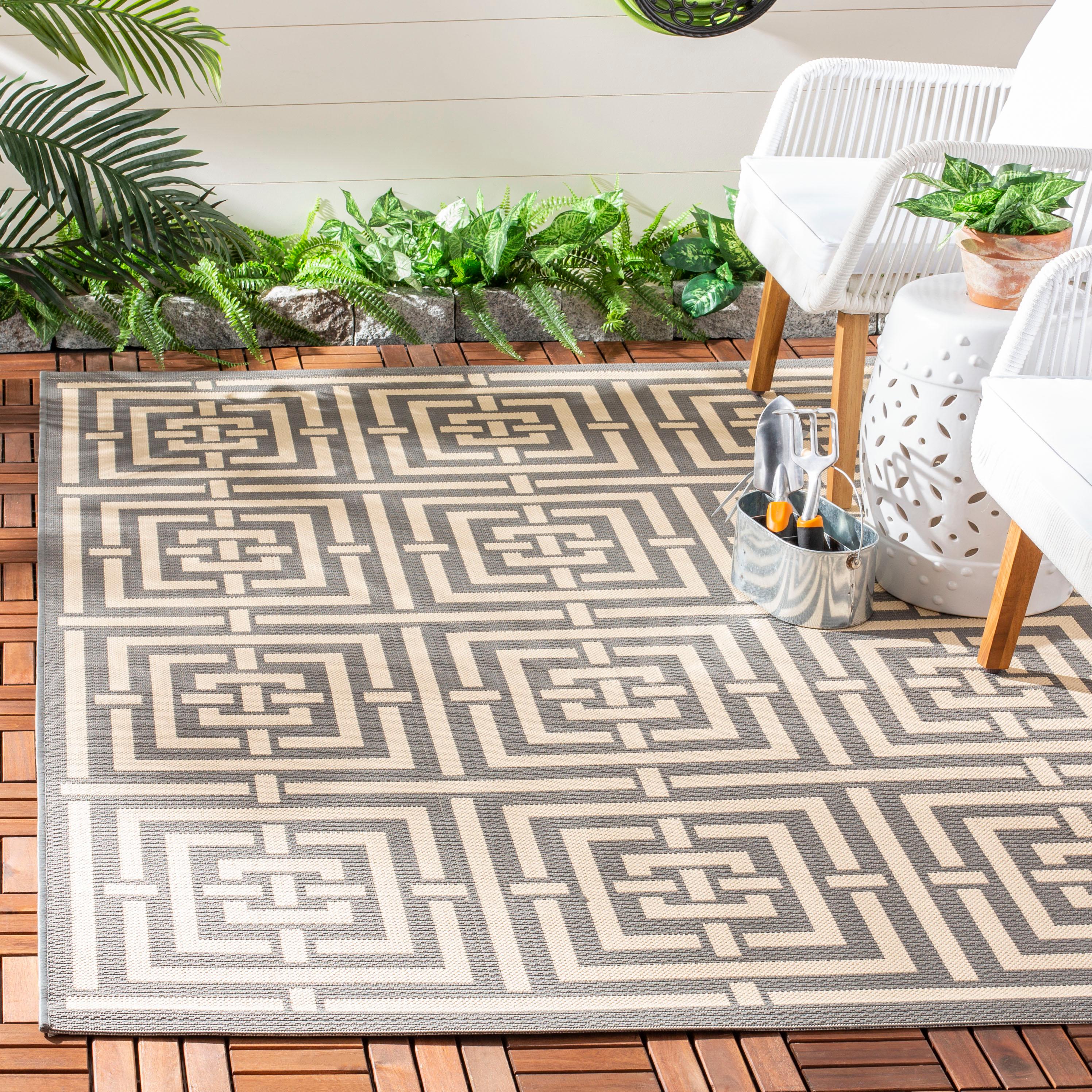 Courtyard CY6937 Power Loomed Indoor and Outdoor Area Rug - Grey/Cream - 5'3"x7'7" - Safavieh