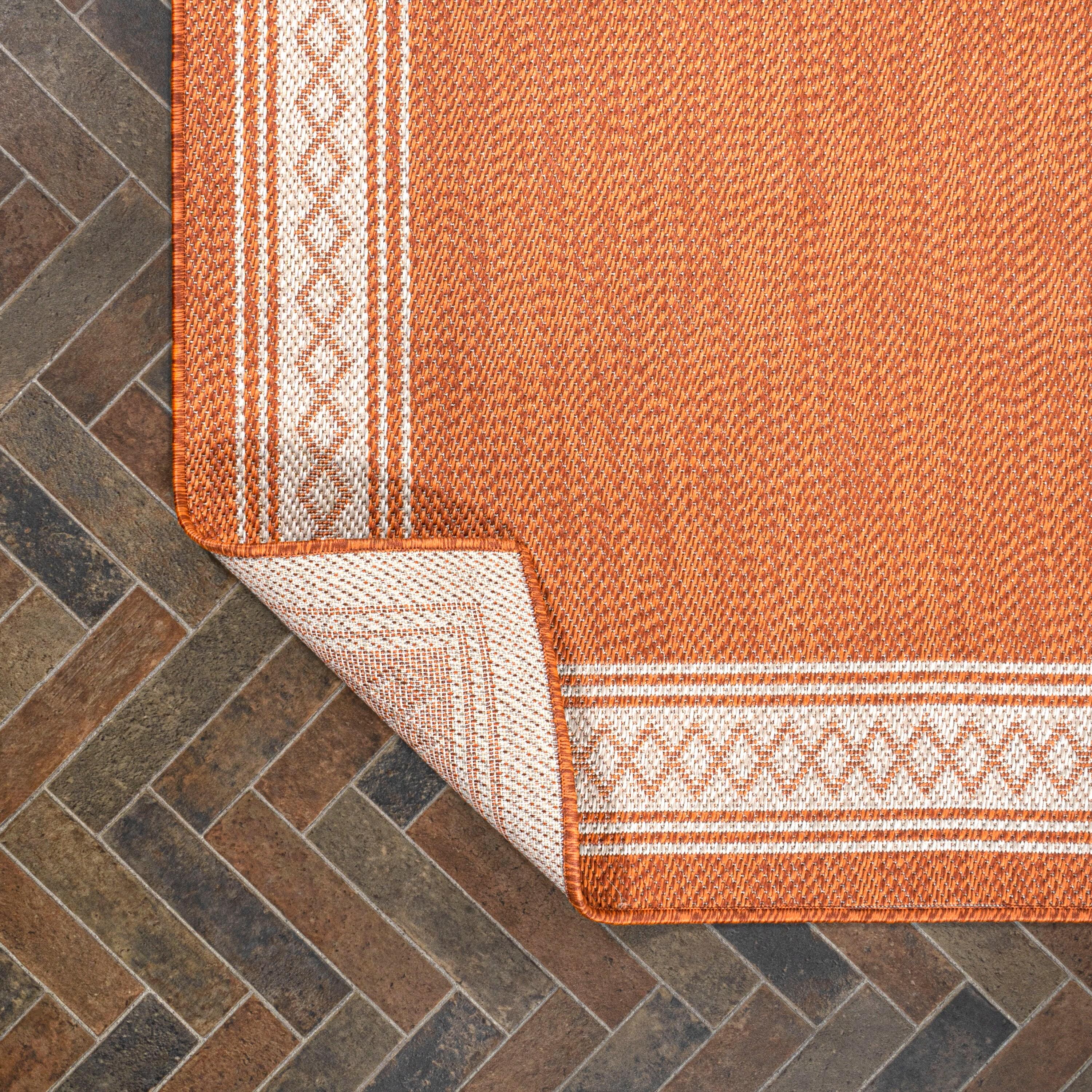 5' x 8' Lucia Classic Diamond Border Indoor/Outdoor Area Rug, Orange/Cream - JONATHAN Y