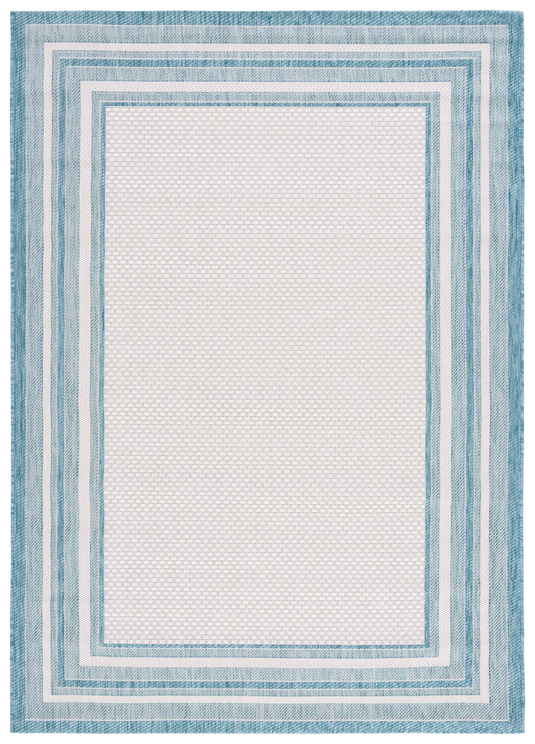 SAFAVIEH Courtyard Ercan Bordered Indoor/Outdoor Area Rug, Ivory/Aqua, 9' x 12'