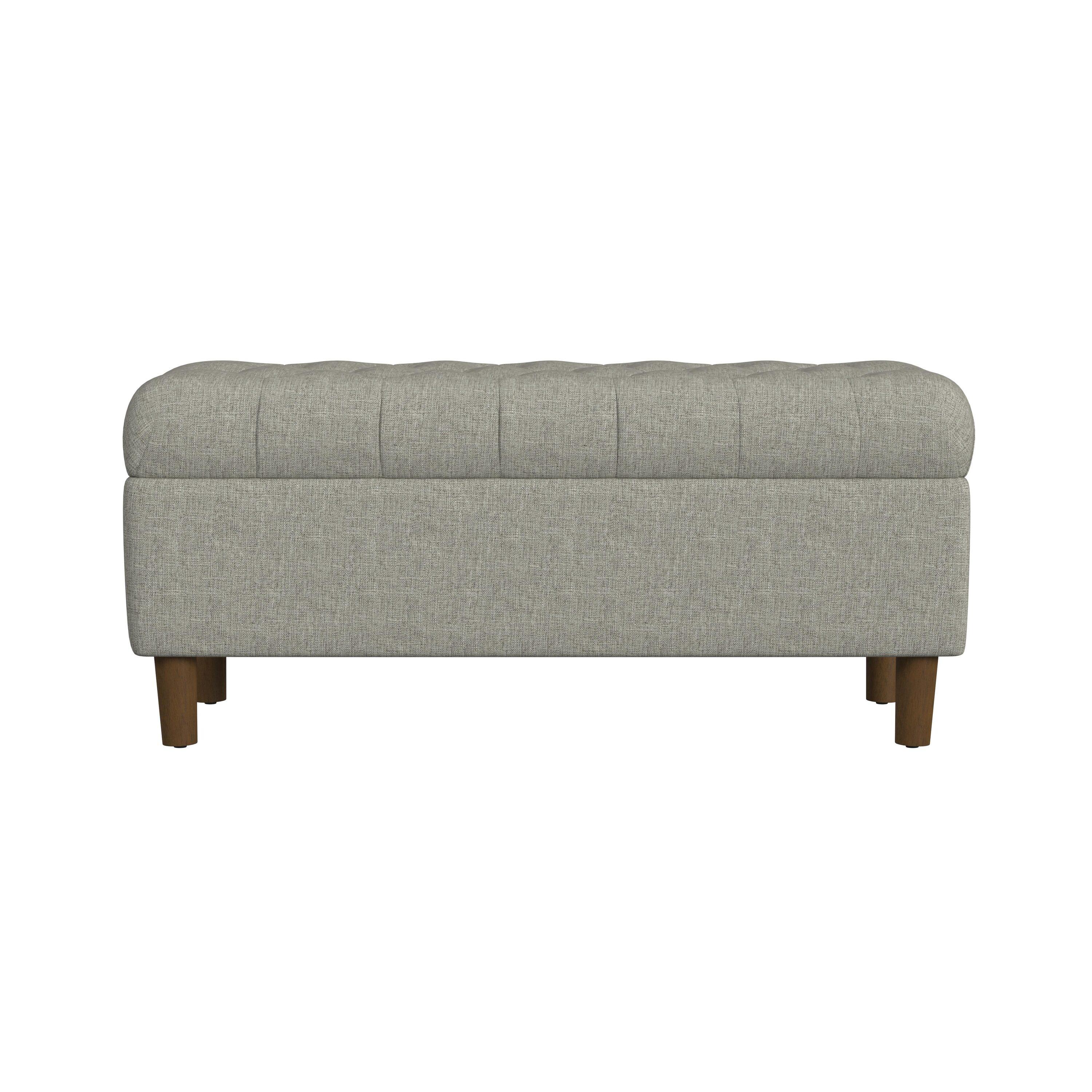 Button Tufted Storage Bench with Cone Wood Legs Gray - HomePop: Hinged Lid, Bedroom Ottoman