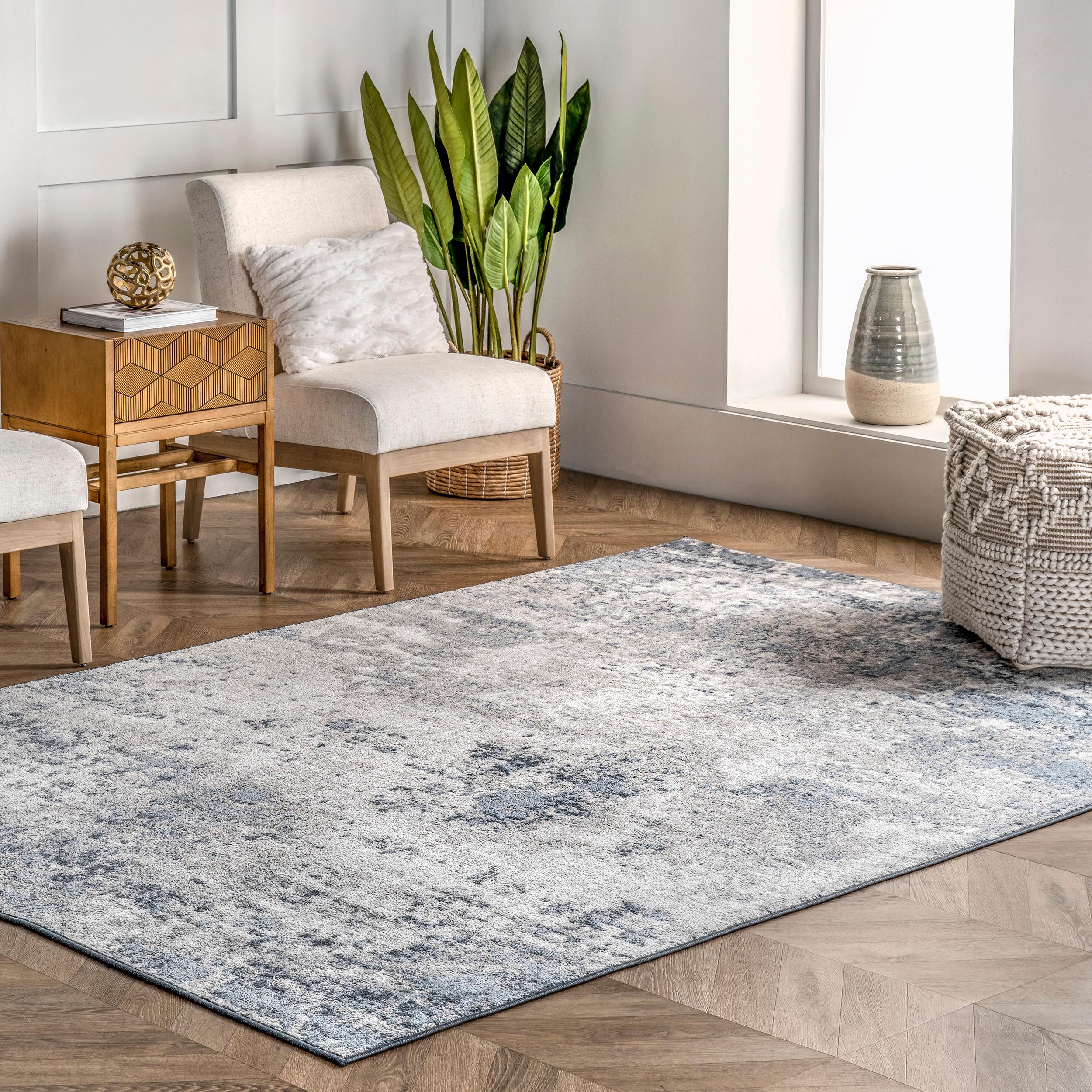 4'3"x6' Zoe Faded Abstract Area Rug Gray/Blue - nuLOOM: Medallion Pattern, Low Pile, Indoor Use, Machine Made