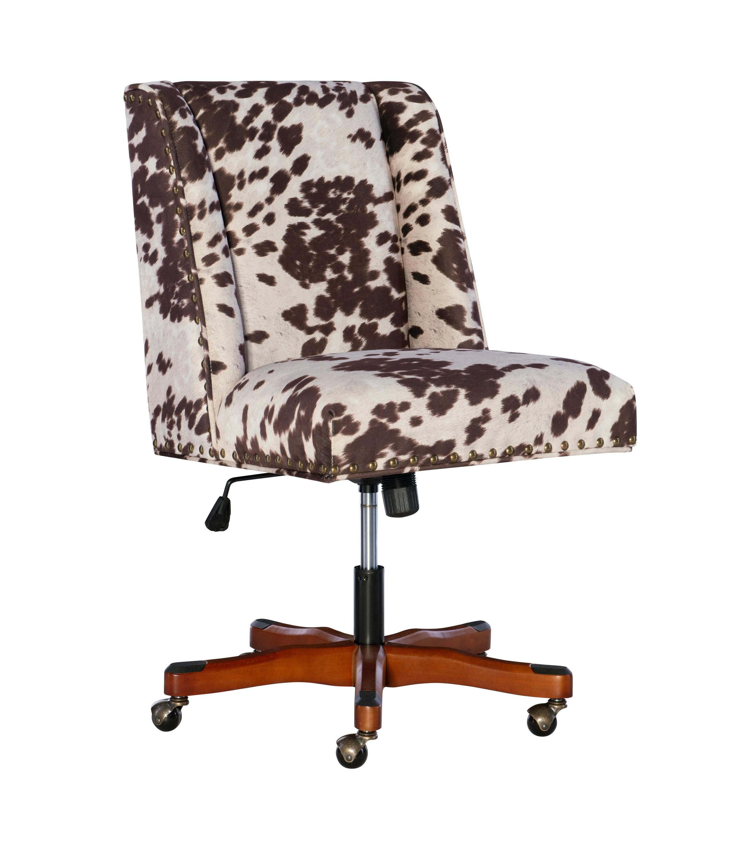 Draper Modern Office Swivel Desk Chair Metal Base Rolling Wheels Brown Cow Print - Linon