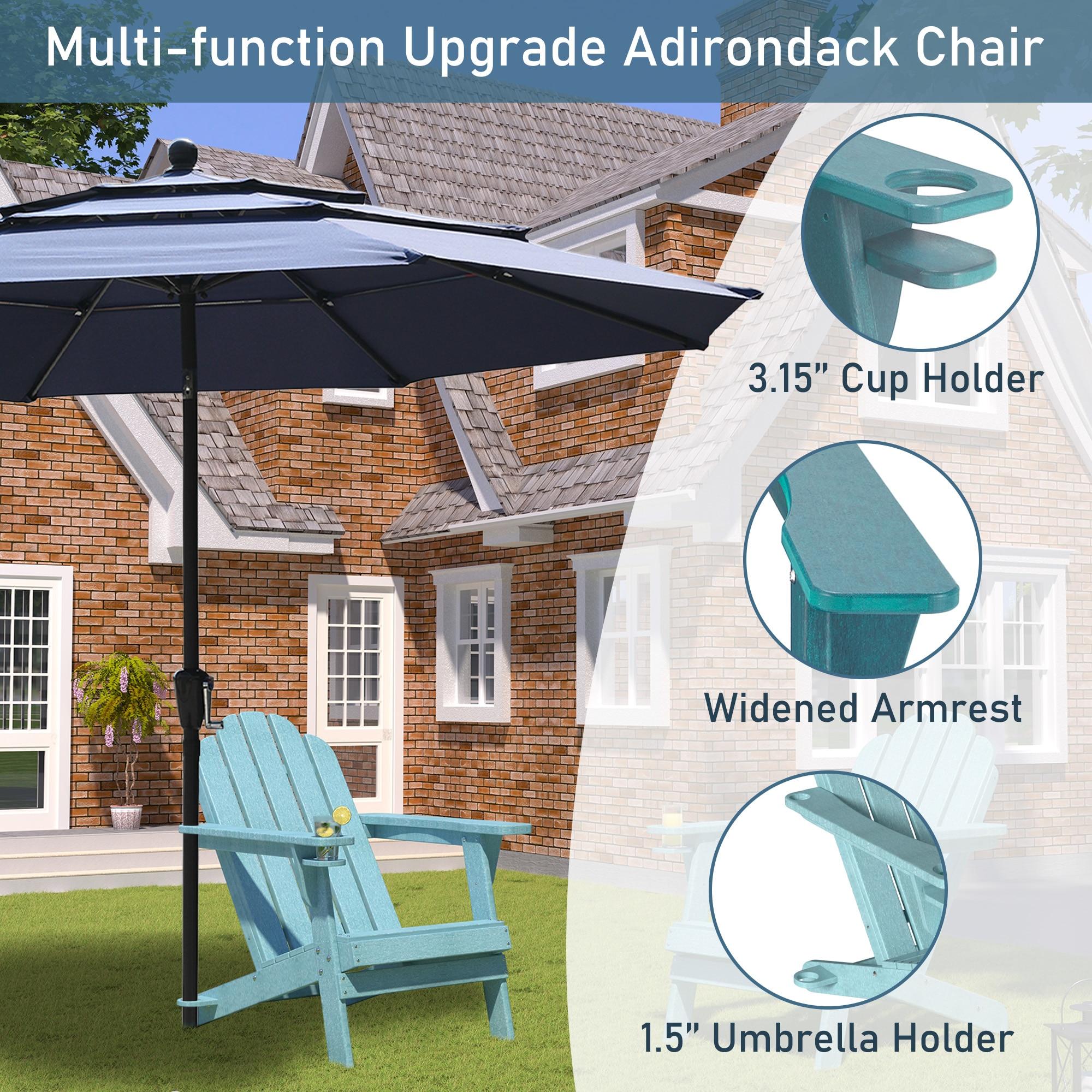 Mondawe HDPE Adirondack Chairs with Cup Holder and Umbrella hole, Weather Resistant Outdoor Fire Pit Chairs for Patio Deck, Cyan