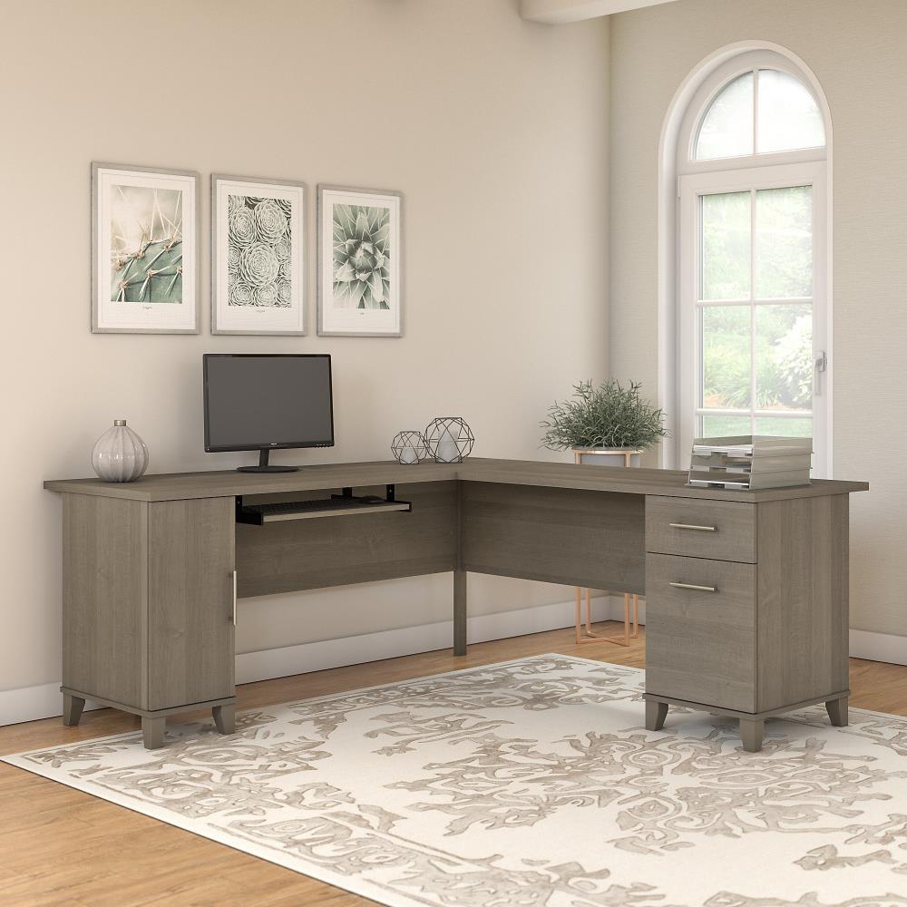 Bush Furniture Somerset 72" L Shaped Desk with Storage, Ash Gray