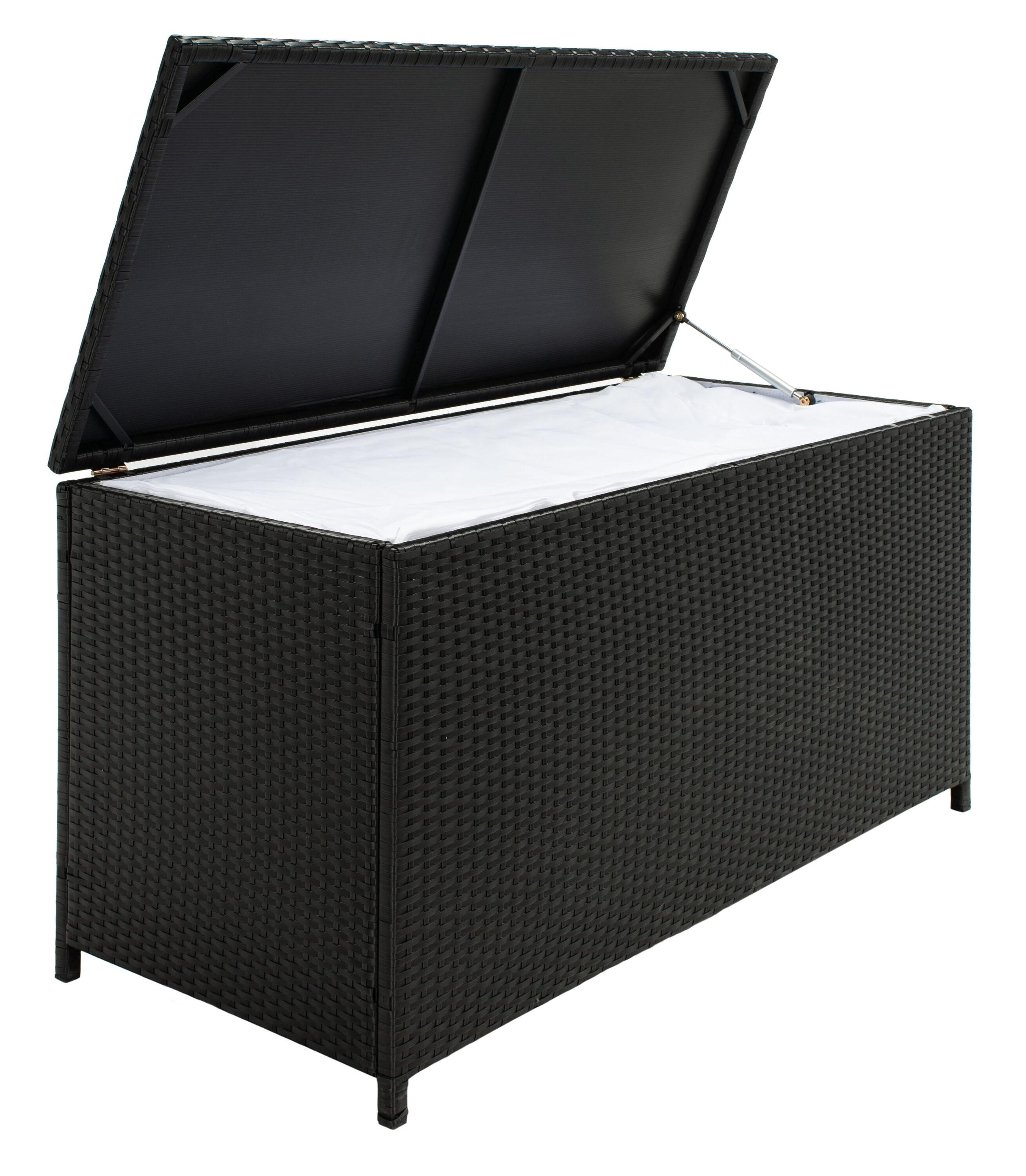 Oliveira Outdoor Cushion Deck Box - Black/White Cushion - Safavieh