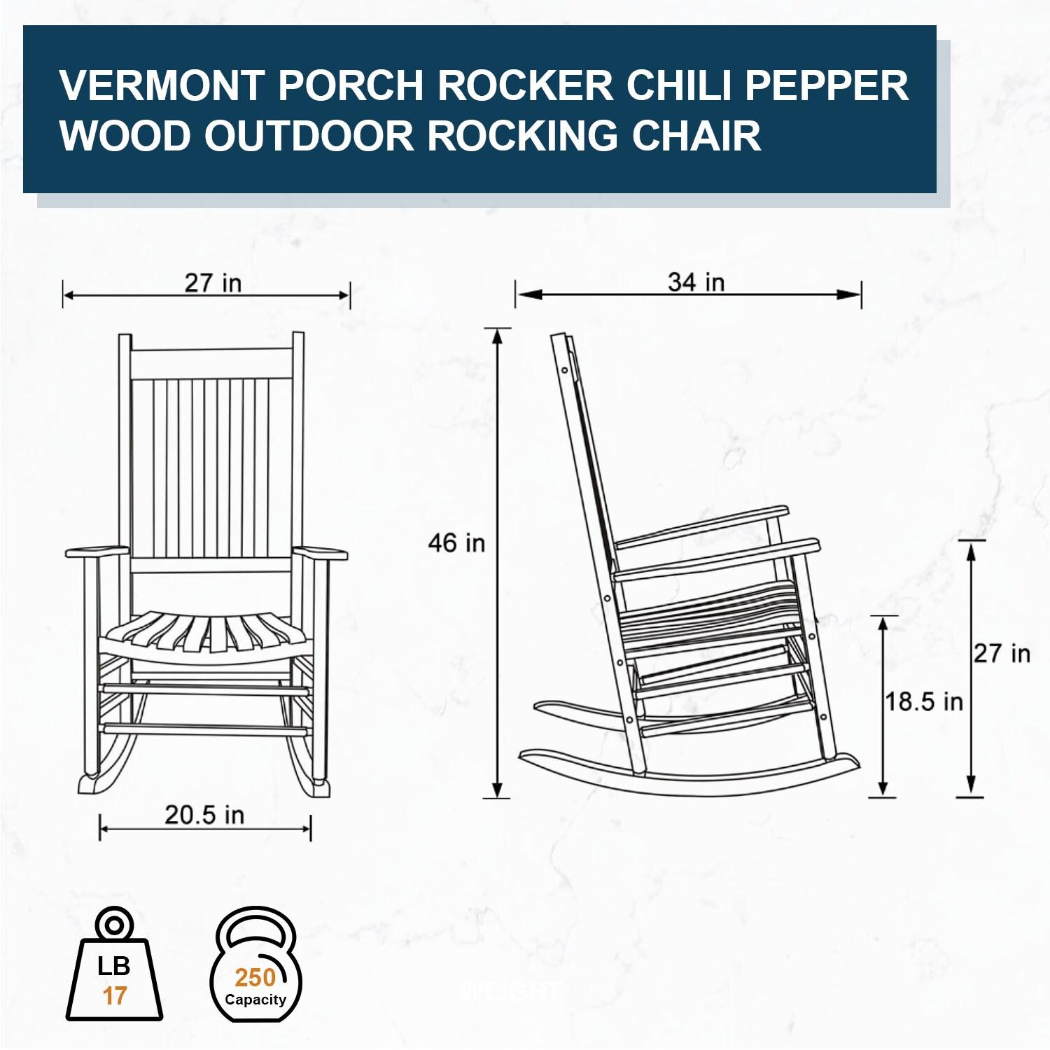 Shine Company Vermont Hardwood Outdoor Porch Patio Rocker Chair, Chili Pepper