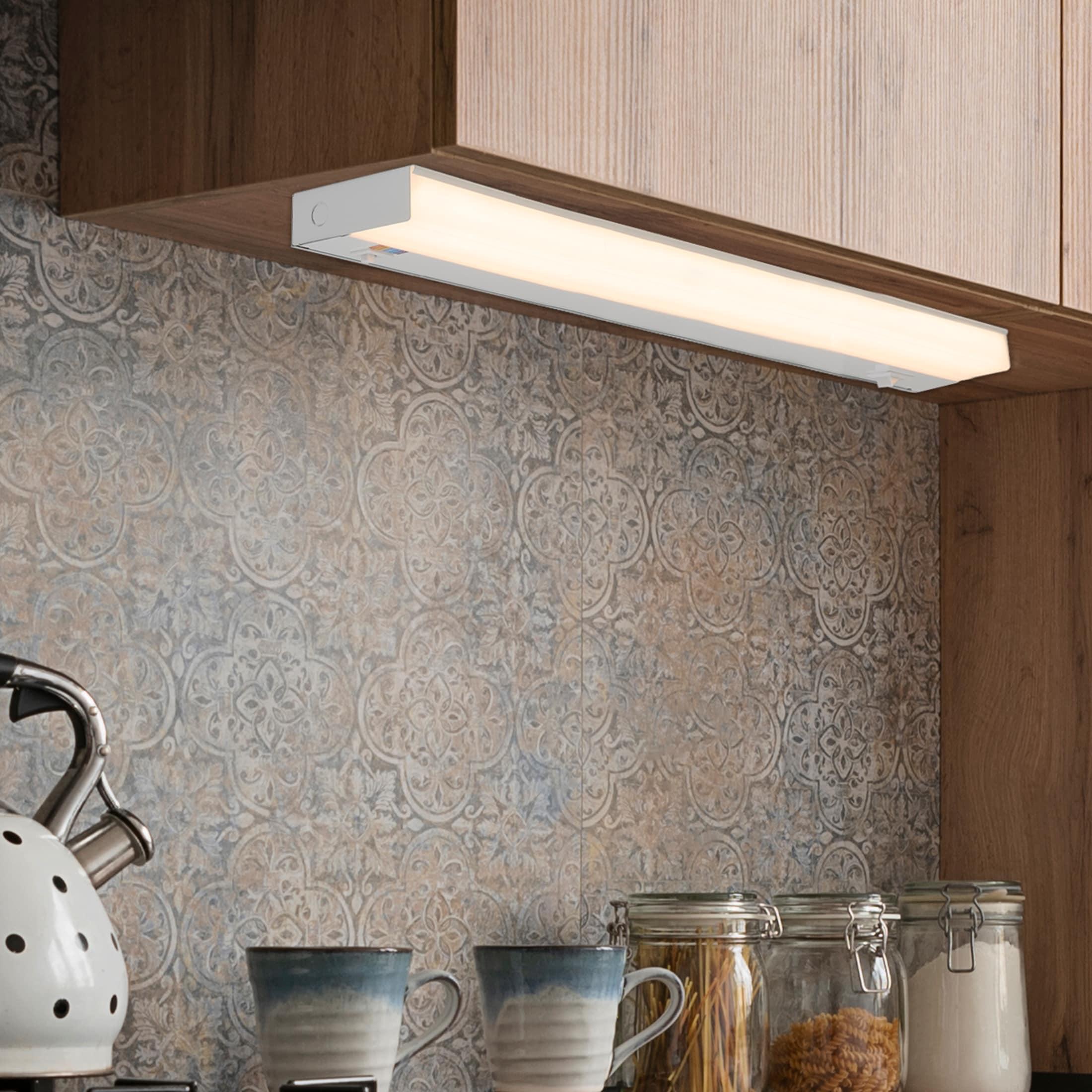 Maxxima 18 in. Hardwired LED Under Cabinet Light - 750 Lumens, 5 CCT, Color Temperature Slide Control, 2700K - 5000K, Kitchen and Indoor Lighting Fixture, White, On/Off Switch, ETL Listed