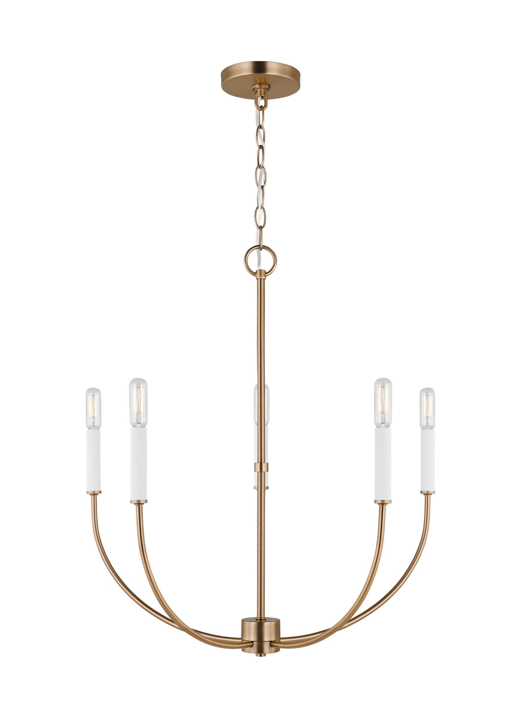 Elegant Satin Brass 5-Light Chandelier with Clear Silver Accents