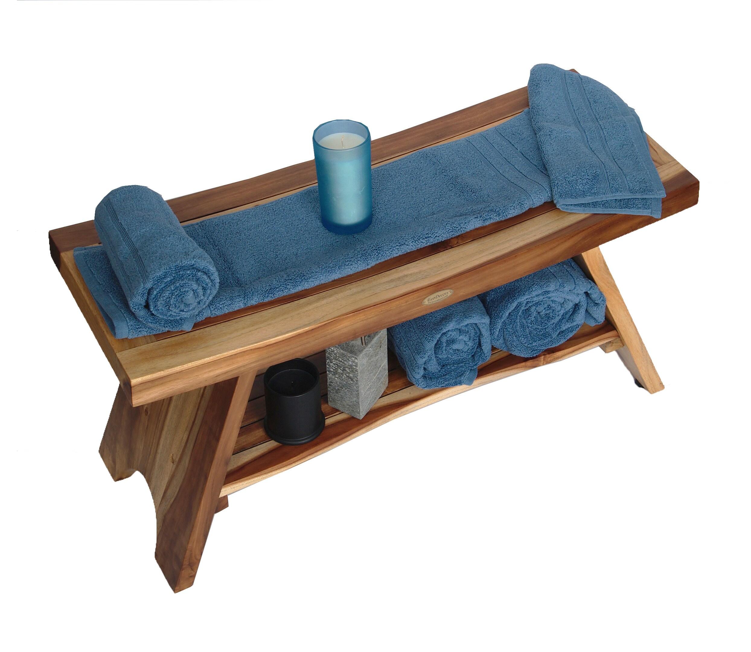 35" Serenity ED968 Wide Teak Shower Bench with Shelf - EcoDecors