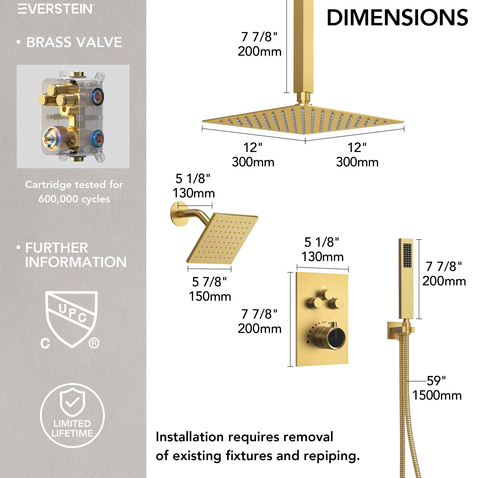 Thermostatic Shower Faucet 16" High-Pressure Triple Showerheads with Rough-In Valve