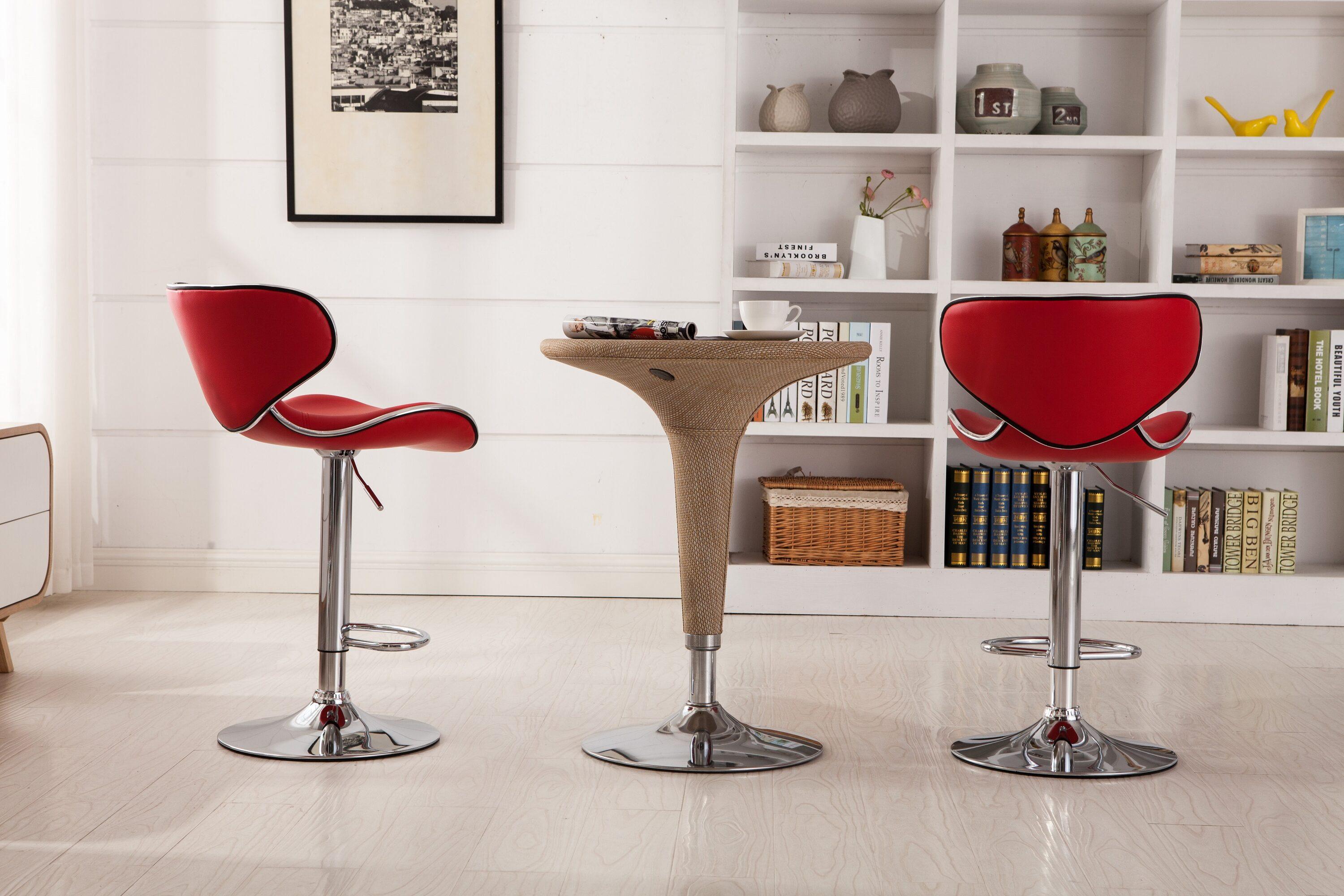 Roundhill Furniture Masaccio Faux Leather Airlift Adjustable Swivel Barstool, Red, Set of 2