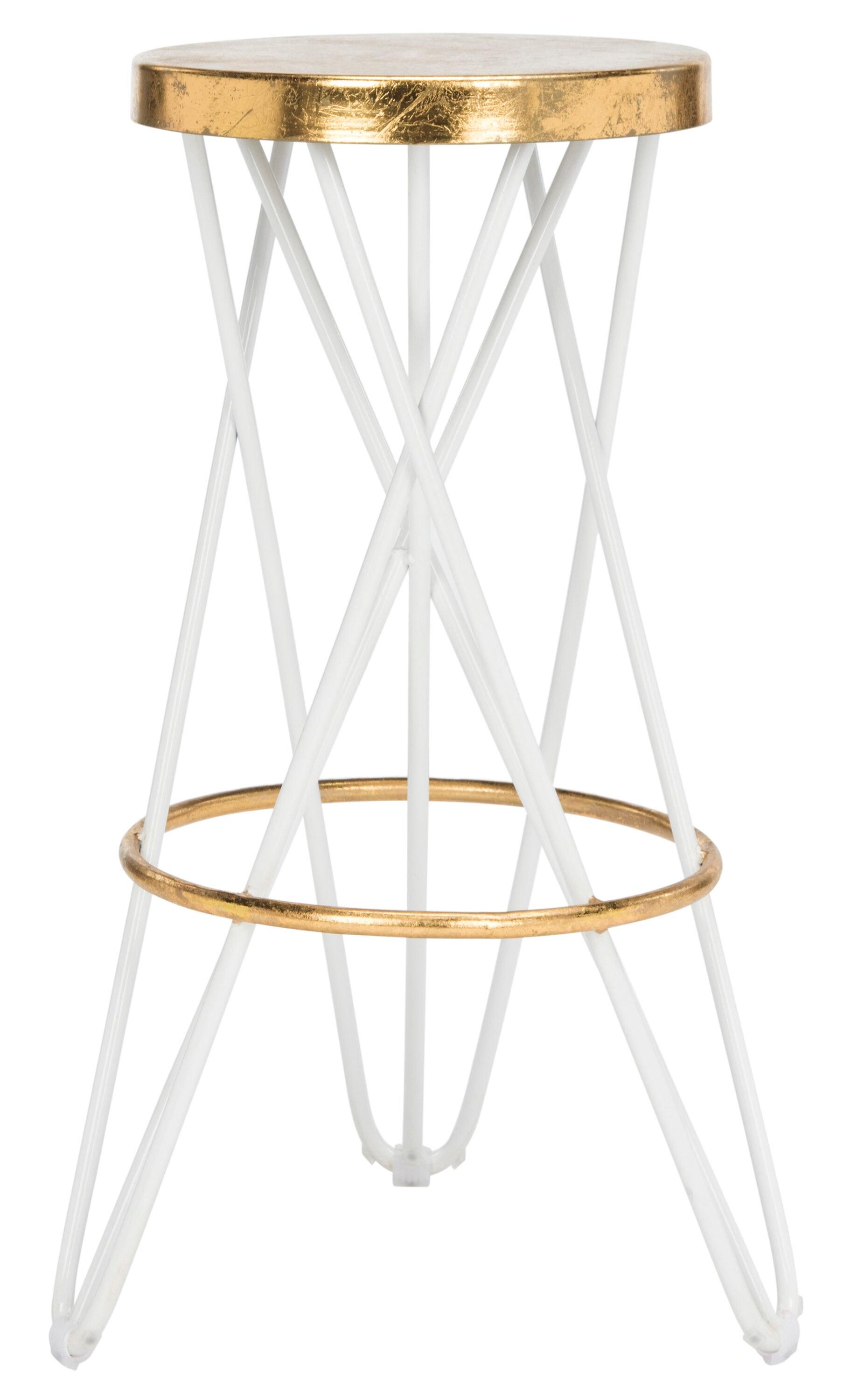 Transitional White and Gold Metal Bar Stool with Hairpin Legs