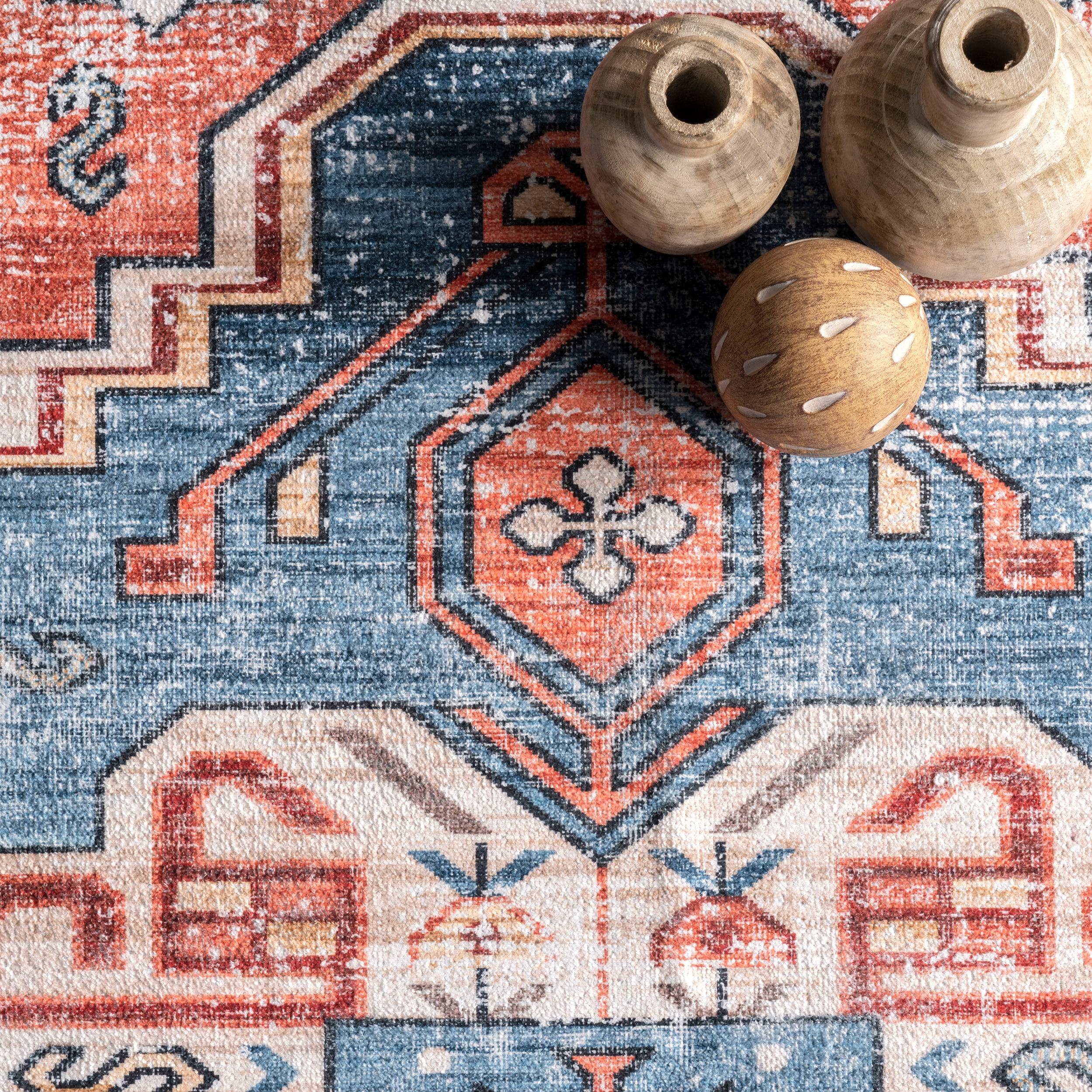 Nuloom Marli Pet Friendly Machine Washable Faded Medallion Area Rug, 5' x 8', Rust