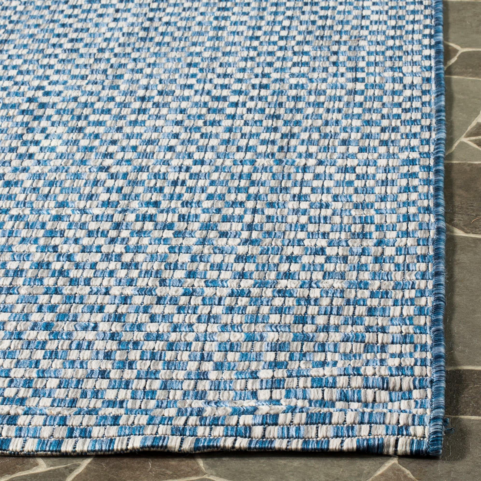 SAFAVIEH Courtyard Blair Checkered Indoor/Outdoor Runner Rug, Blue/Light Grey, 2'3" x 6'7"