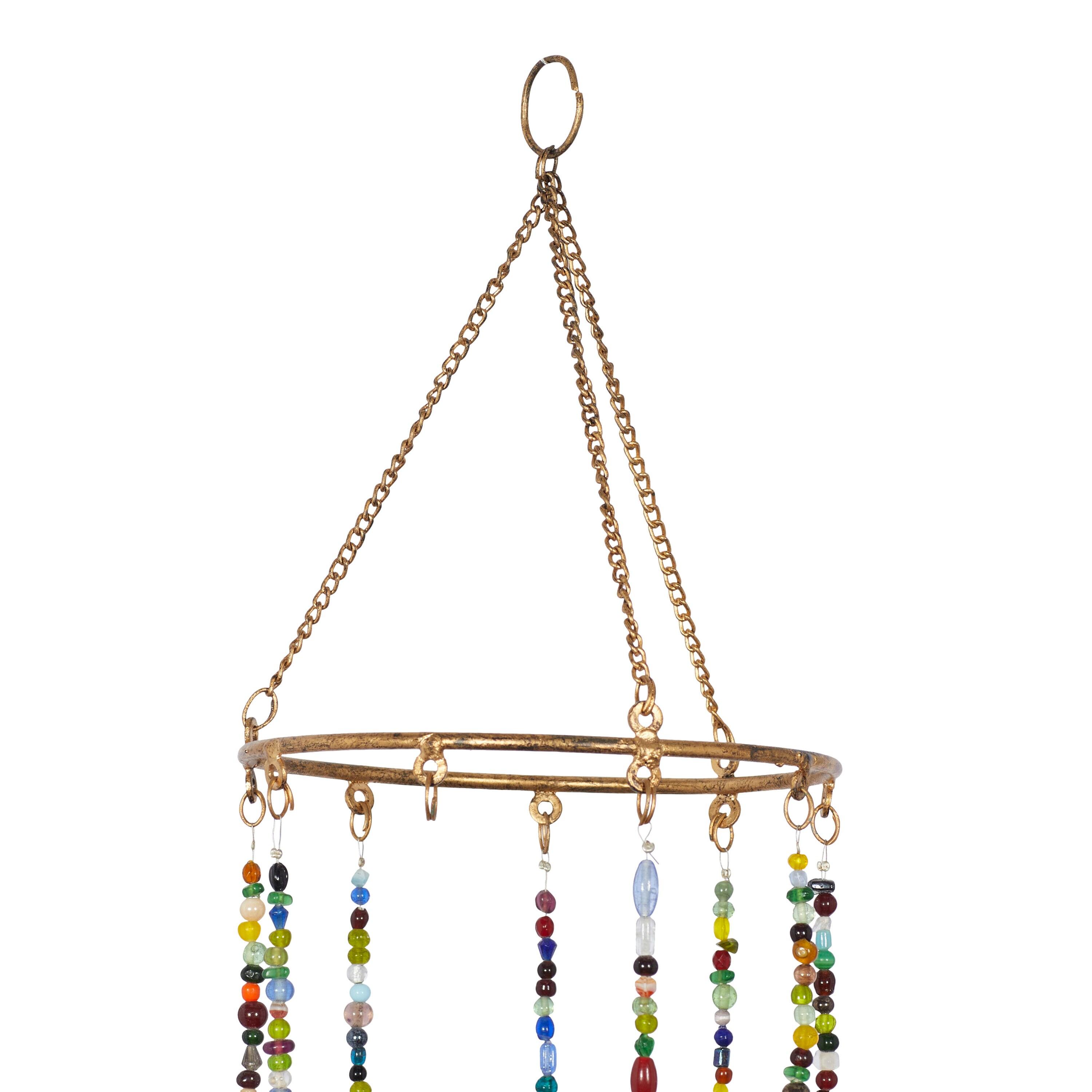 DecMode 17" Gold Metal Indoor Outdoor Elephant Windchime with Glass Beads and Cone Bells