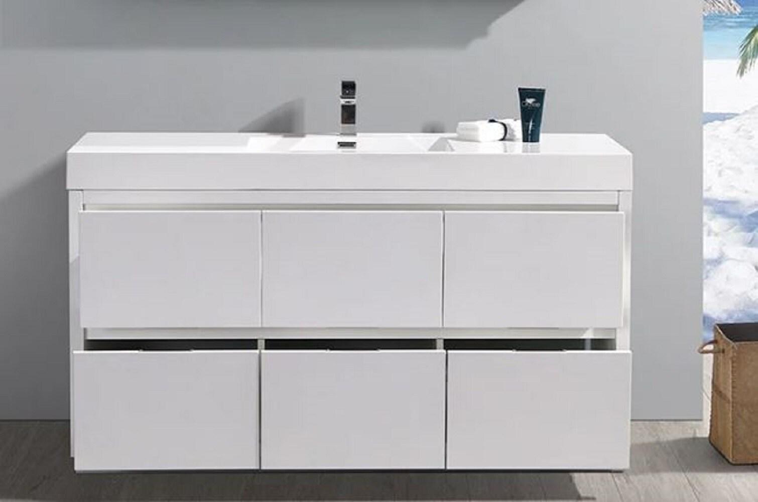Valencia 60" Freestanding Single Modern Bathroom Vanity with Ingegrated Sink - Faucet Not Included