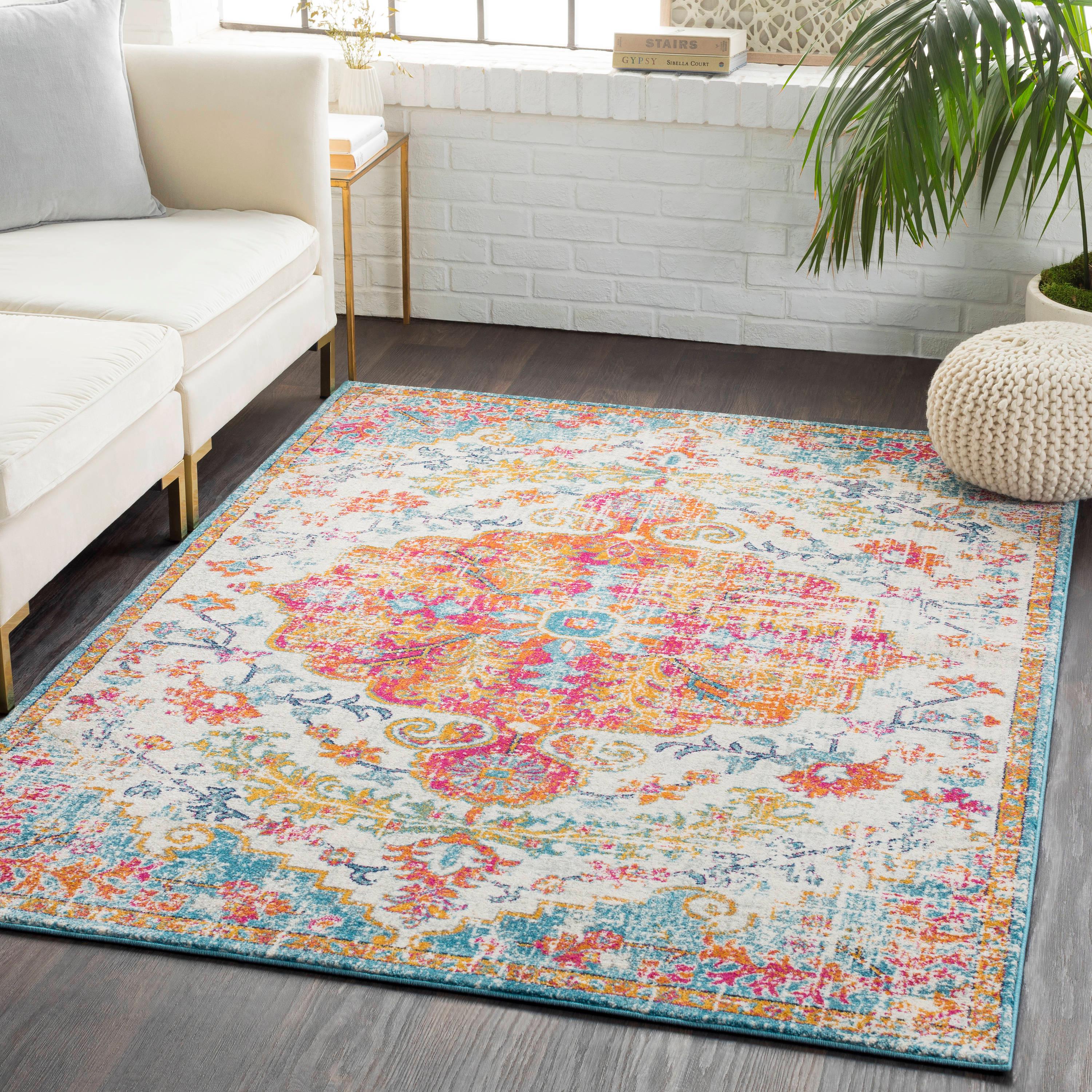 Livabliss Harput Vintage Medallion Area Rug,2' x 2'11",Orange/Aqua