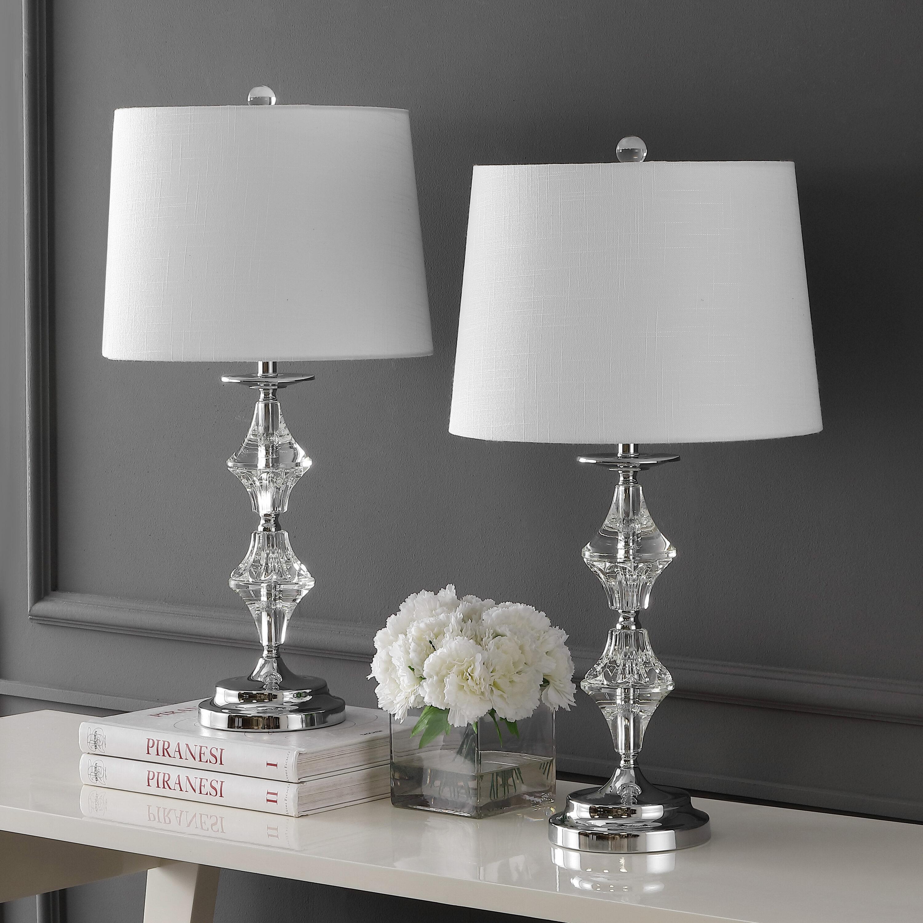 JONATHAN Y JYL2037A-SET2 Madison 27.5" Crystal LED Table Lamp, Clear/Chrome (Set of 2)