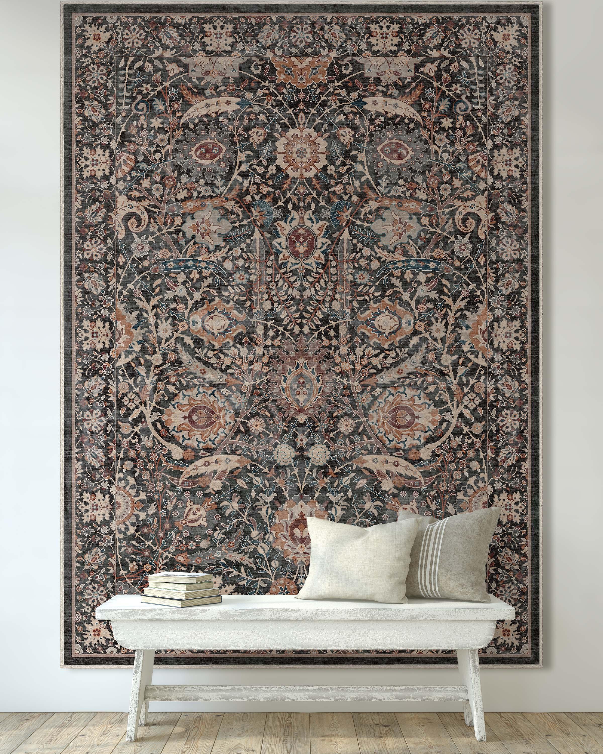 Well Woven Asha Liana Vintage Oriental Charcoal Gray Flat-Weave Rug