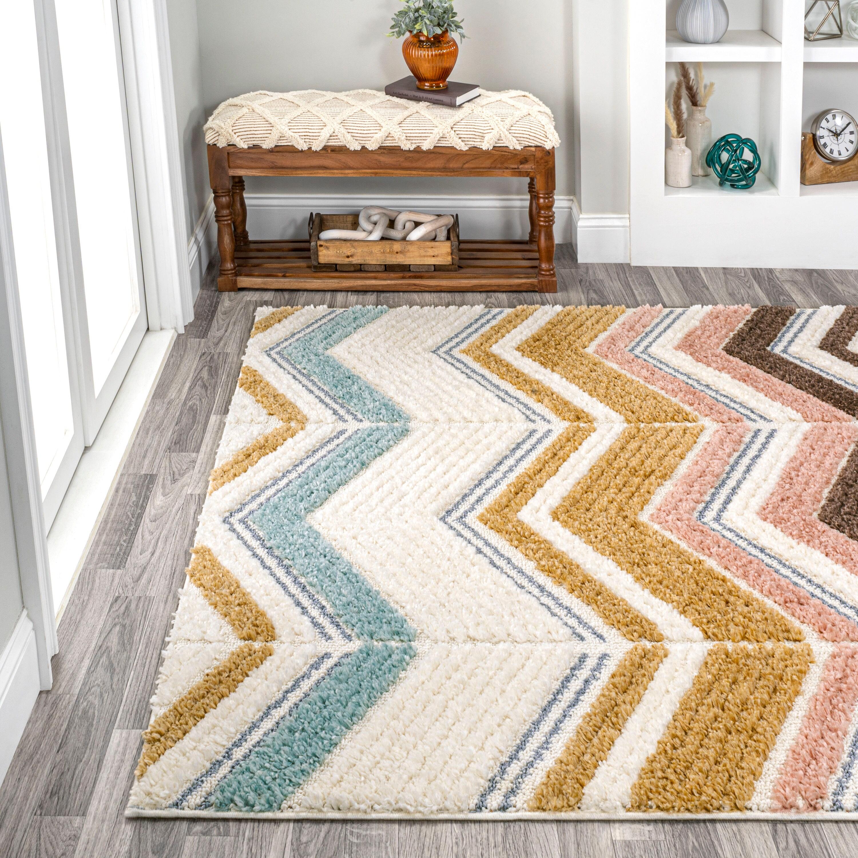 3' x 5' Elin Chevron High-Low Area Rug, Multi/Cream - JONATHAN Y