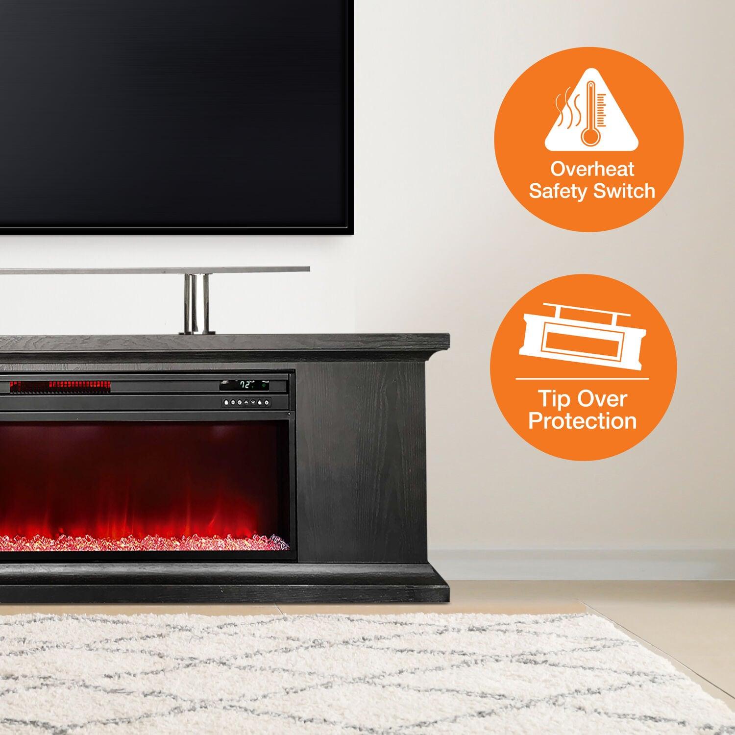 Lifesmart TV Stand for TVs up to 72" with Electric Fireplace Included