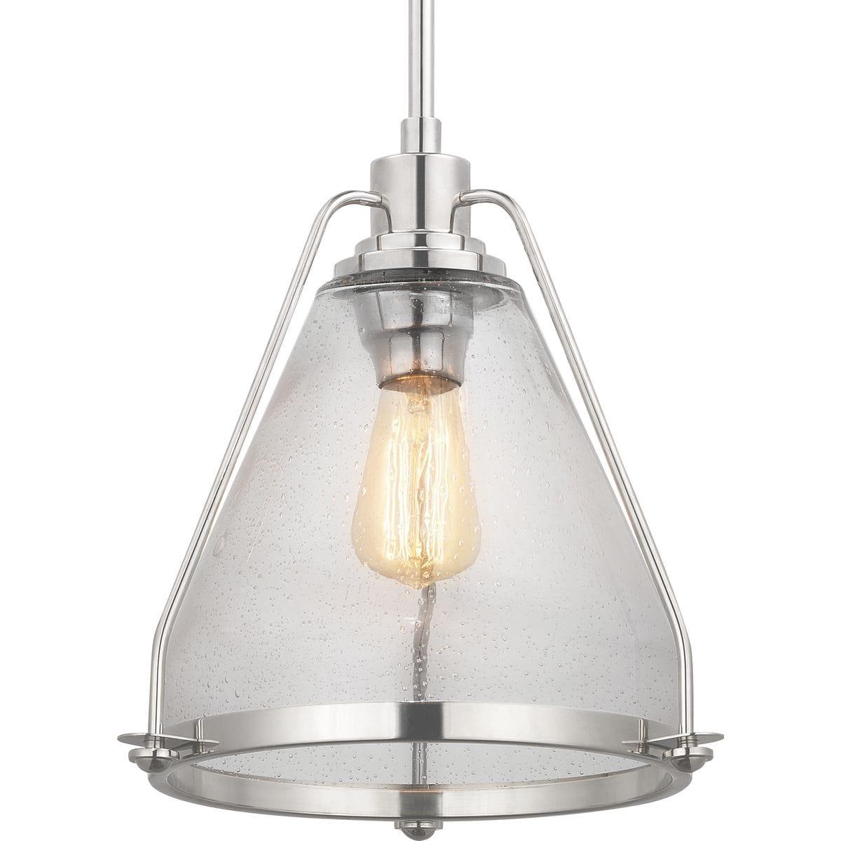 Progress Lighting, Range, 1-Light, Wall Sconce, Polished Nickel, Clear Seeded Glass Shade