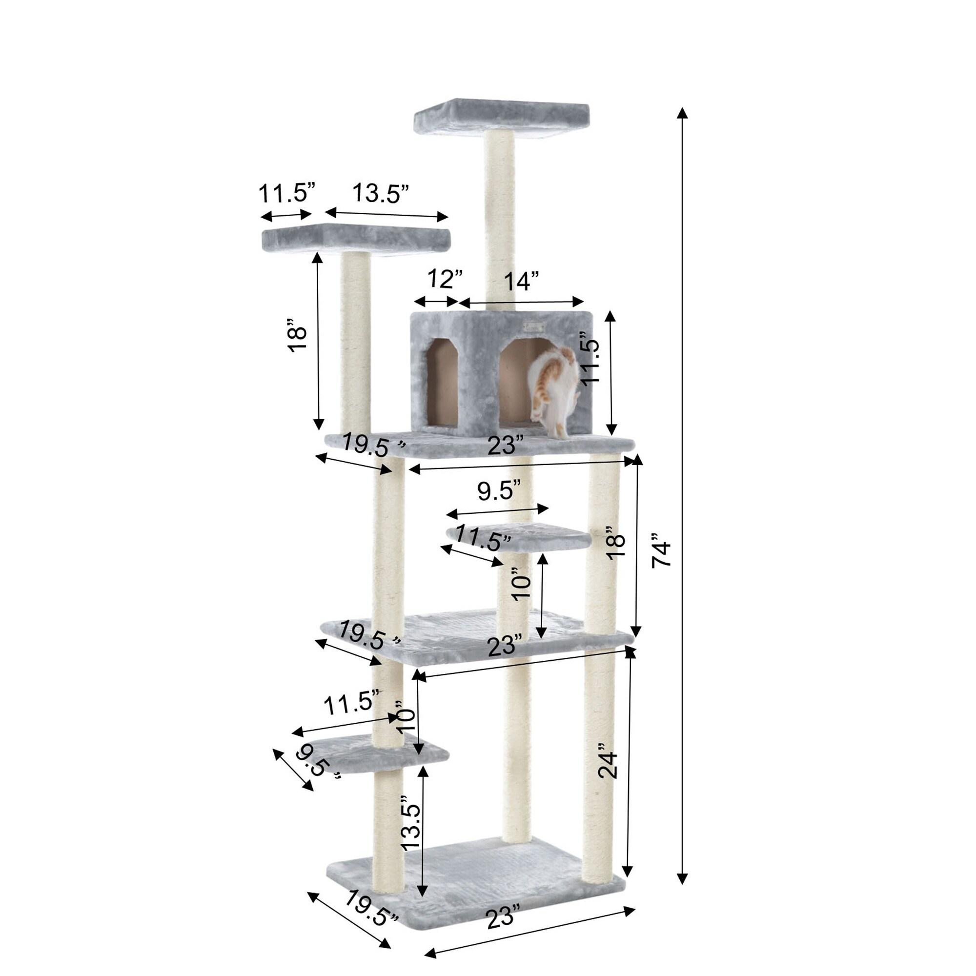 GleePet GP787408 74-Inch Real Wood Cat Tree With Seven Levels, Beige/Silver Gray