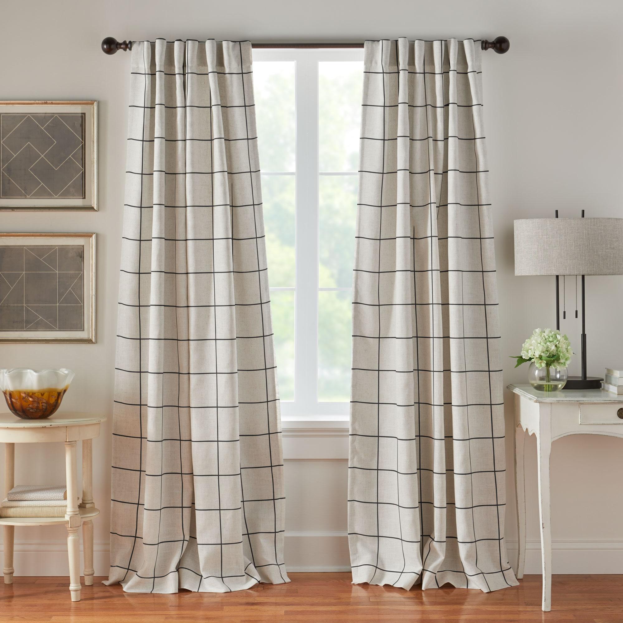 Brighton Windowpane Plaid Lined Room Darkening Single Window Curtain Panel - 52" x 84" - Black - Elrene Home Fashions