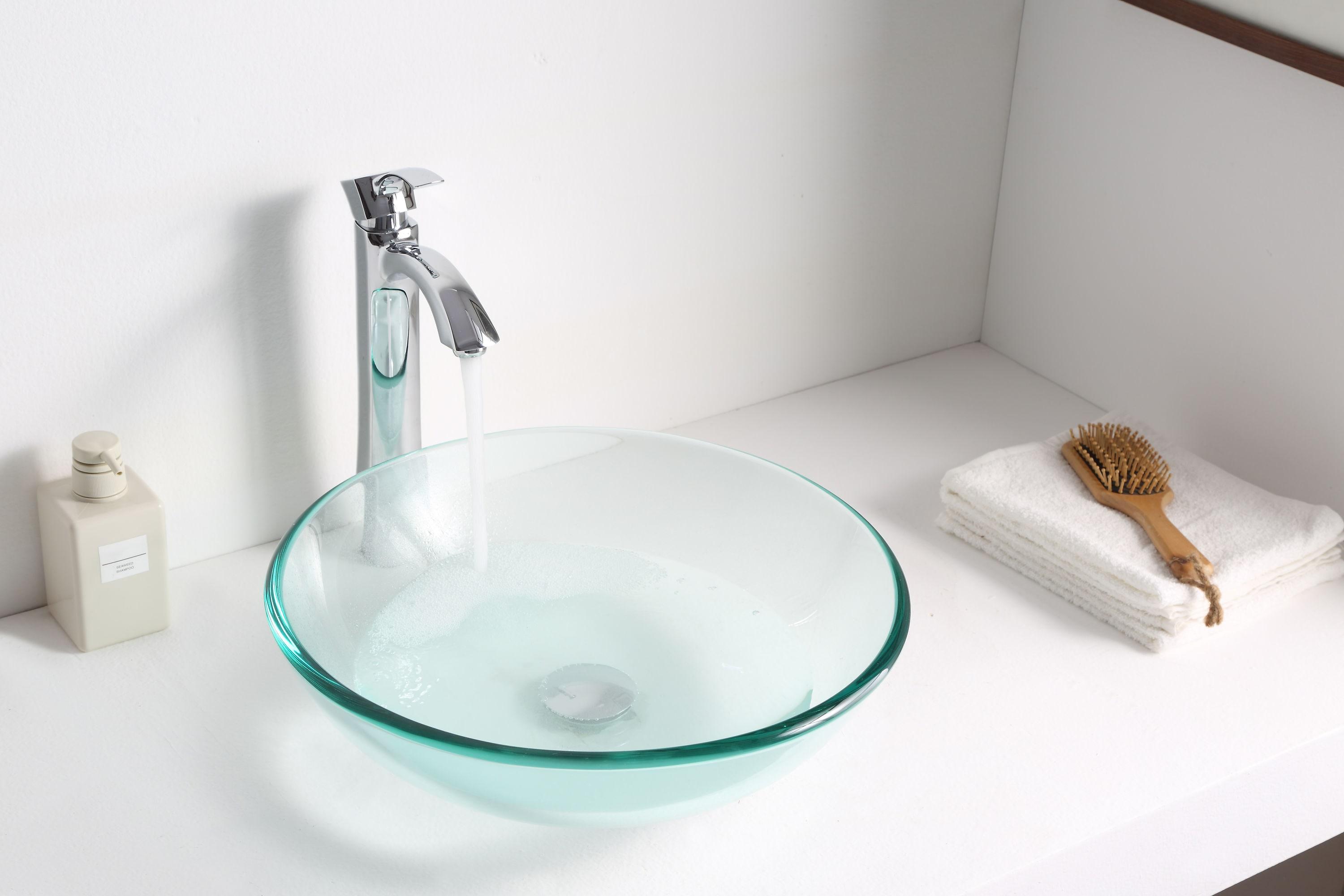 ANZZI Etude 16.5'' Lustrous Clear Tempered Glass Circular Bathroom Sink