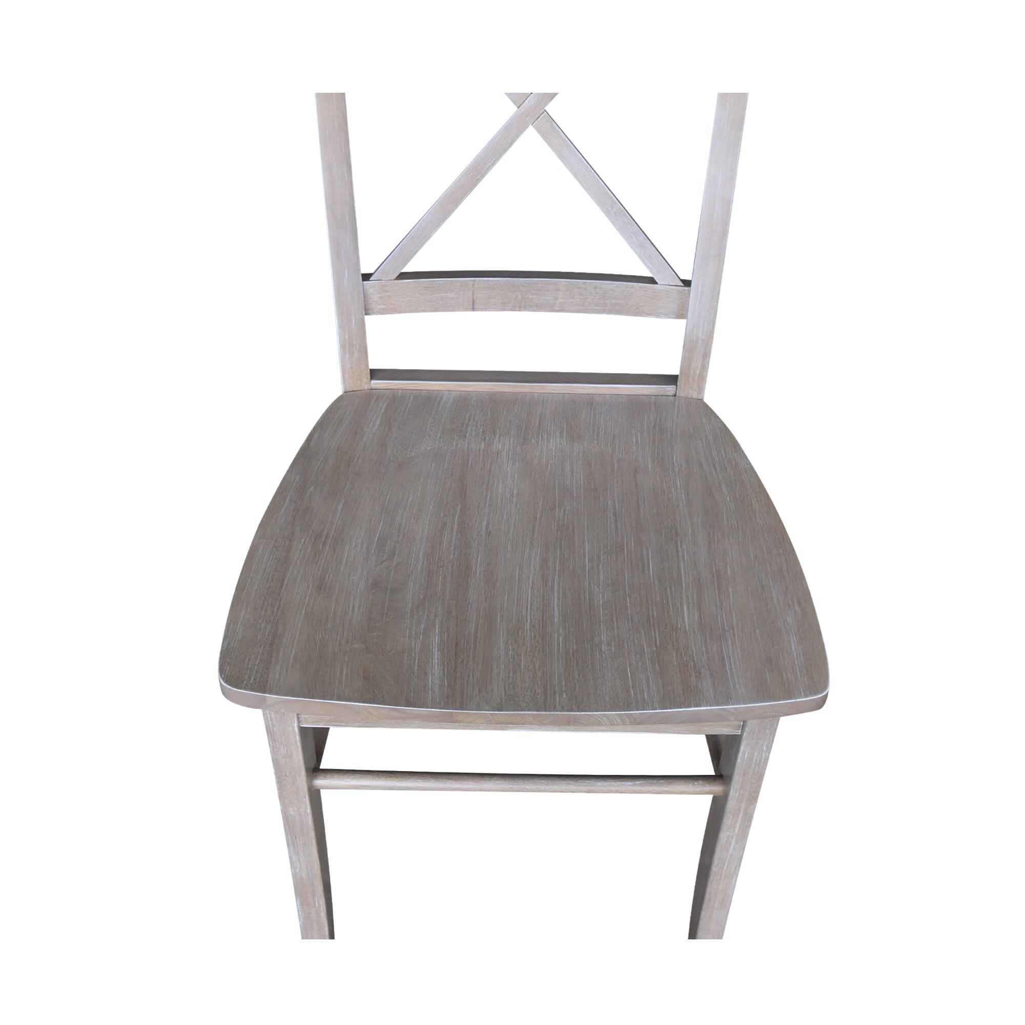 Set of 2 X Back Chairs with Solid Wood Seat Washed Gray/Taupe - International Concepts