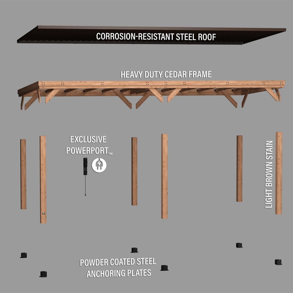Backyard Discovery Arcadia 24'x12' Cedar Wood Gazebo, Galvanized Steel Roof, PowerPort