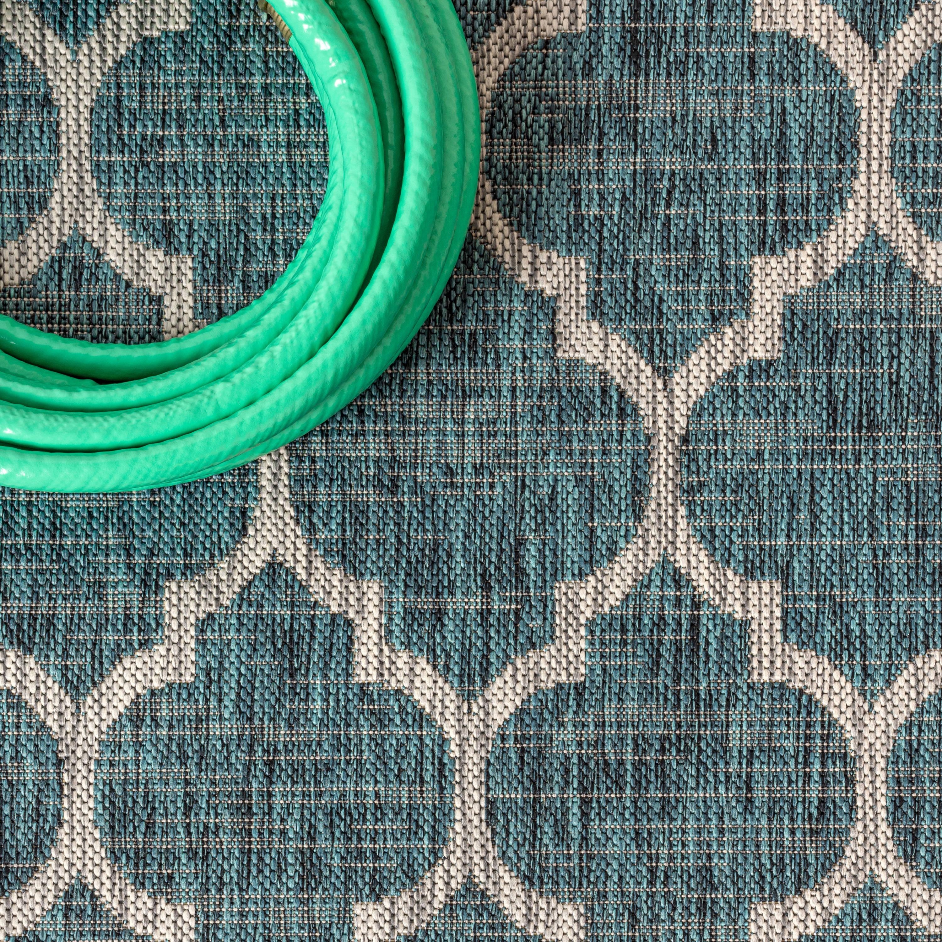 3'x5' Trebol Moroccan Trellis Textured Weave Indoor/Outdoor Area Rug, Teal/Gray - JONATHAN Y